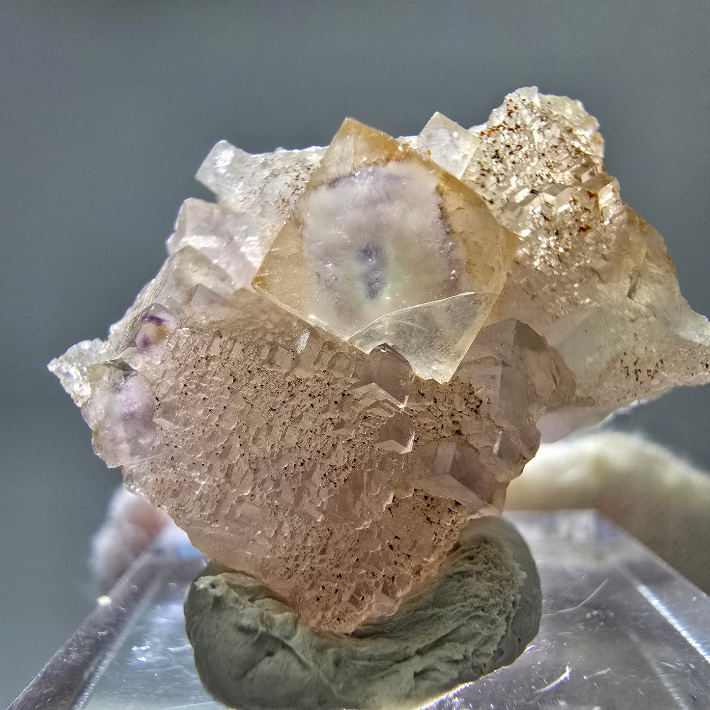 Seltene UV Phantom Fluorit Würfel, Quarz Stufe Brandberg, Namibia 29*21*13mm