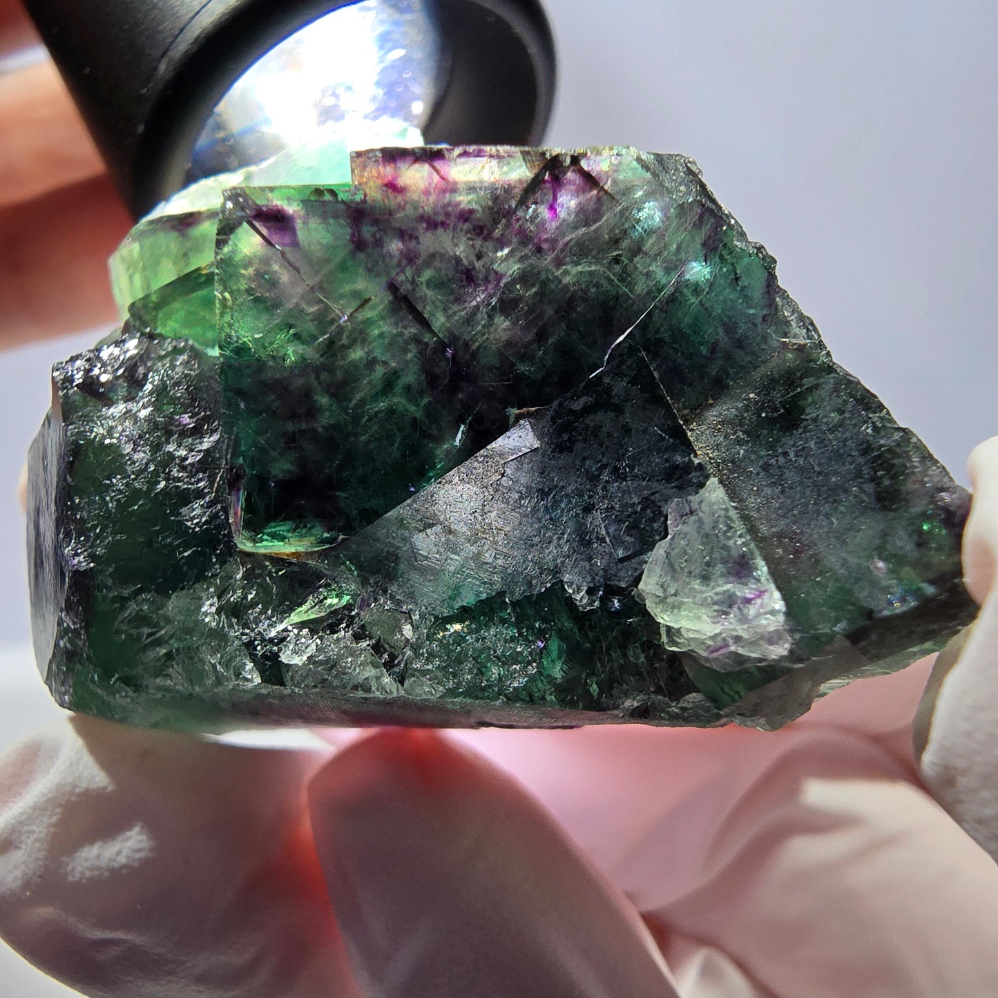 Spécimen de cube de fluorite fantôme parqueté vert violet Okorusu, Namibie 46*37*25 mm