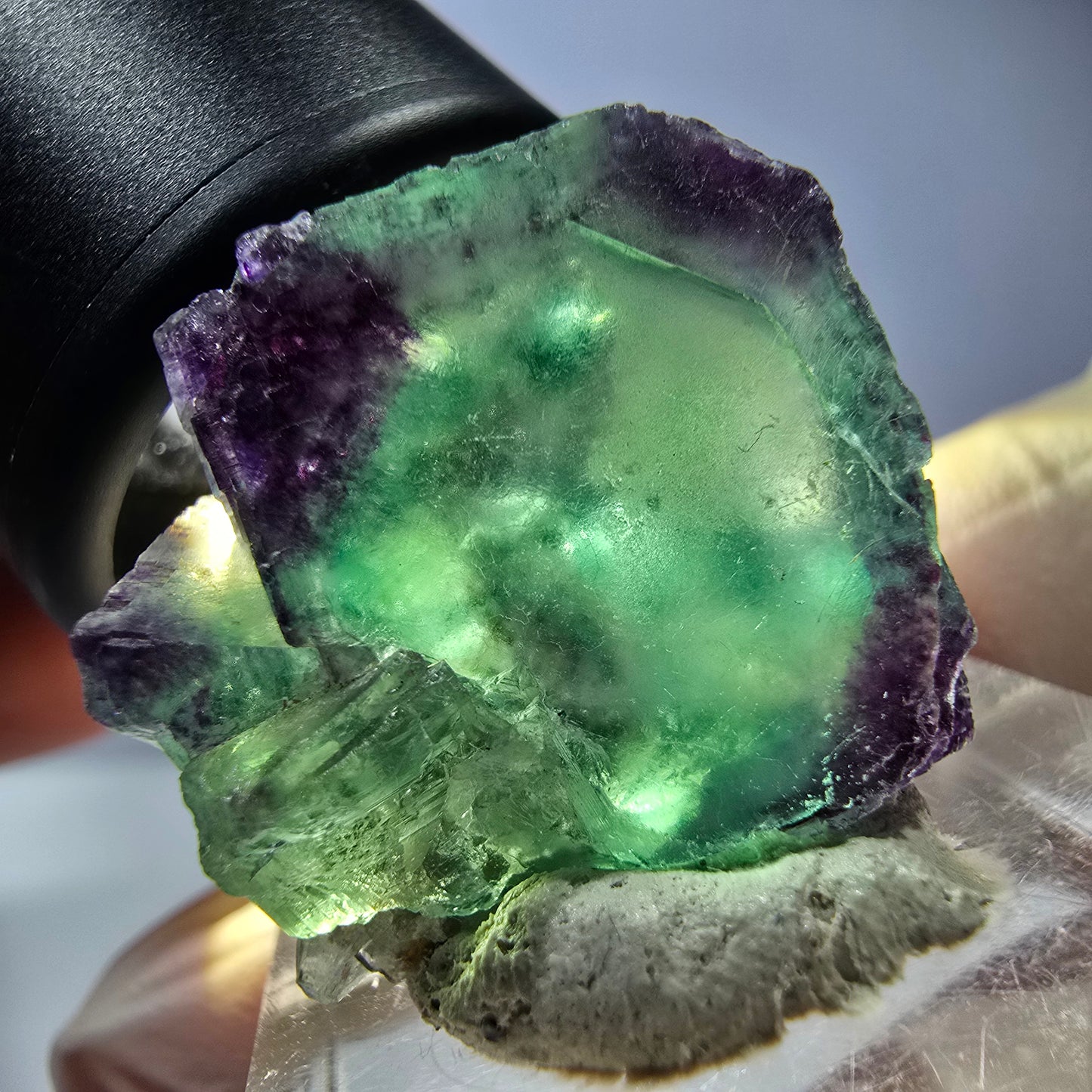 Cube de fluorite fantôme parqueté, zonal, vert violet Okorusu, Namibie 23*22*16mm