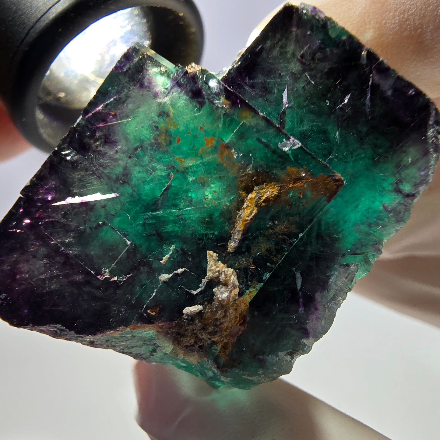 Spécimen de cube de fluorite fantôme parqueté vert violet Okorusu, Namibie 53*43*28mm