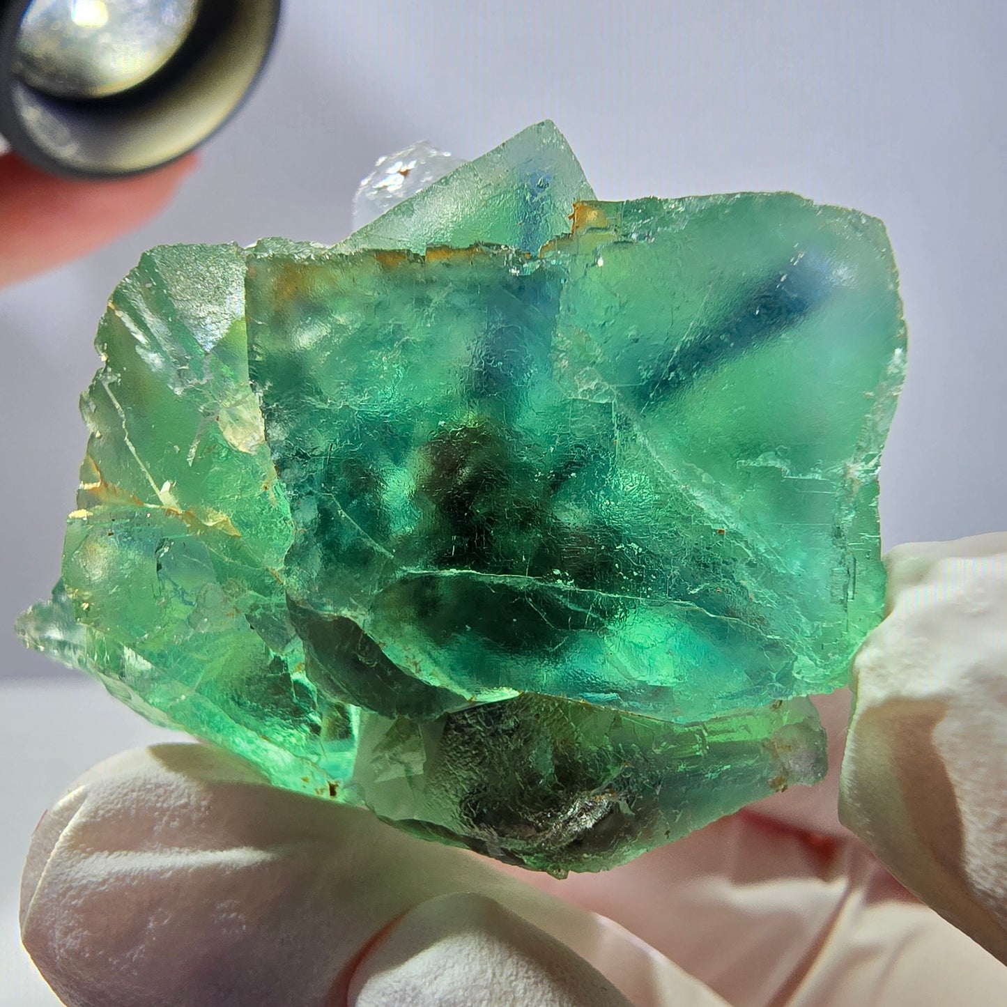 Spécimen de cube de fluorite fantôme transparente, vert parqueté, Okorusu, Namibie, 48 x 29 x 25 mm