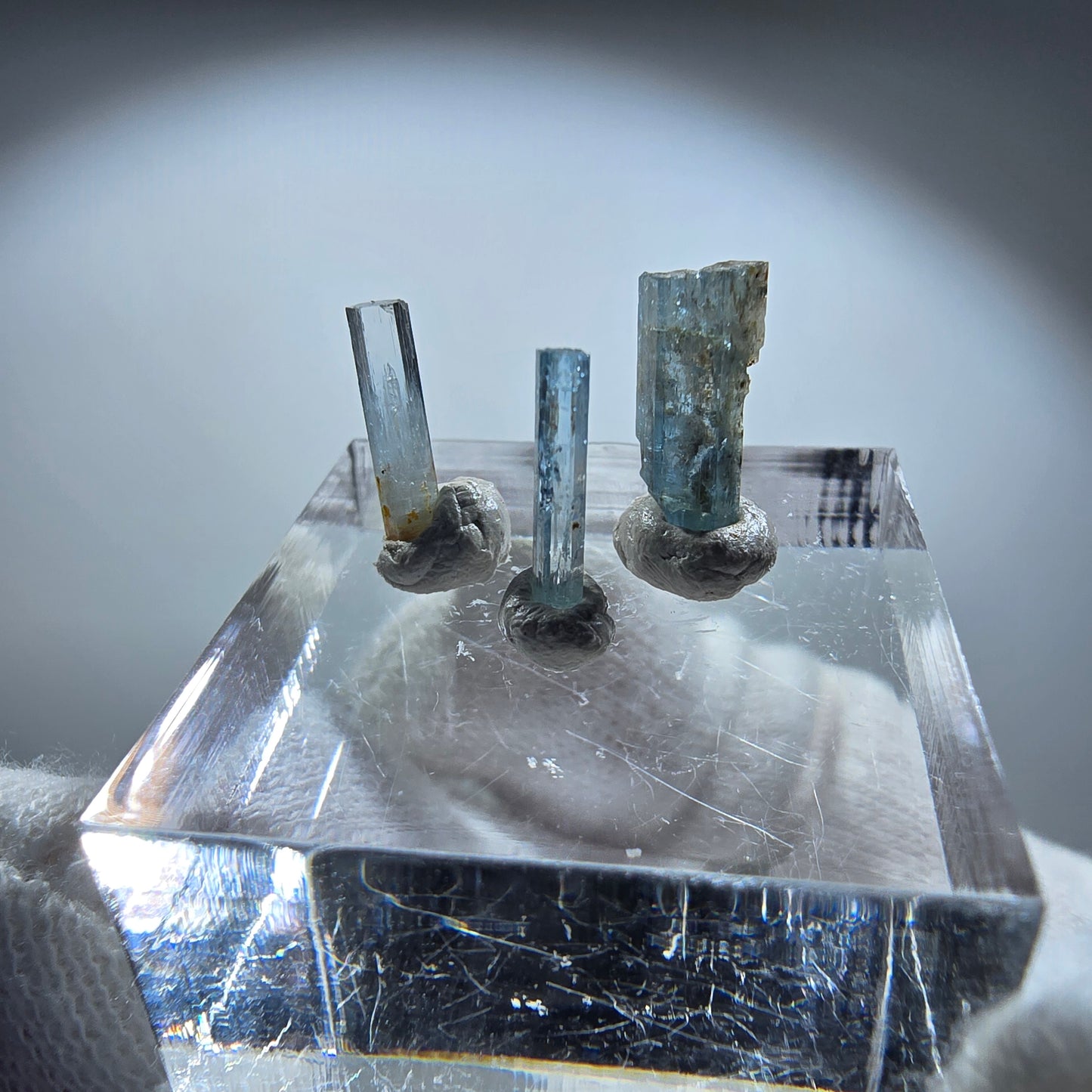 3x Aquamarin Kristalle, blau - 3er Set Erongo, Namibia 9-11mm