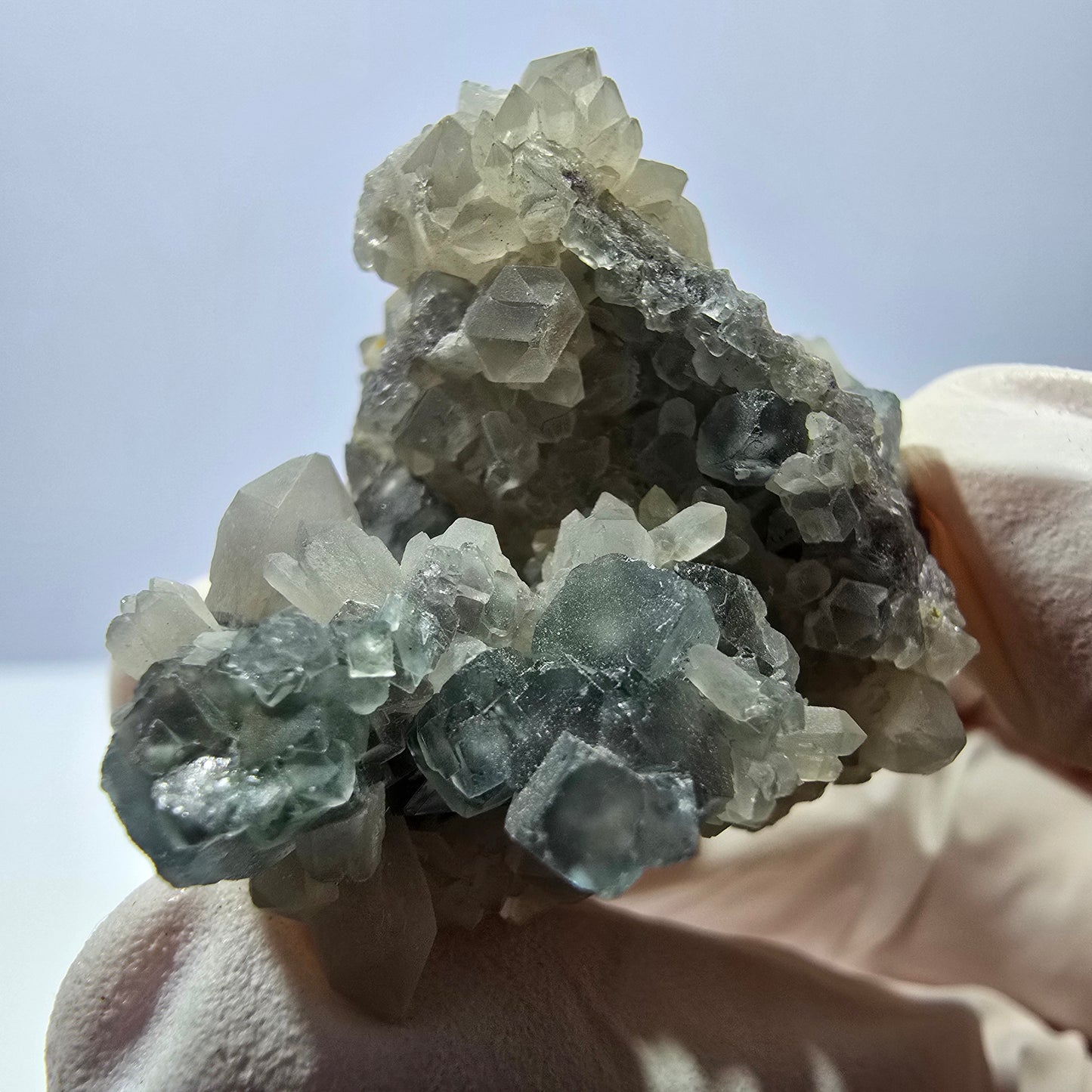 Rare cube de fluorite fantôme, spécimen de quartz vert Okorusu, Namibie, 42 x 31 x 31 mm