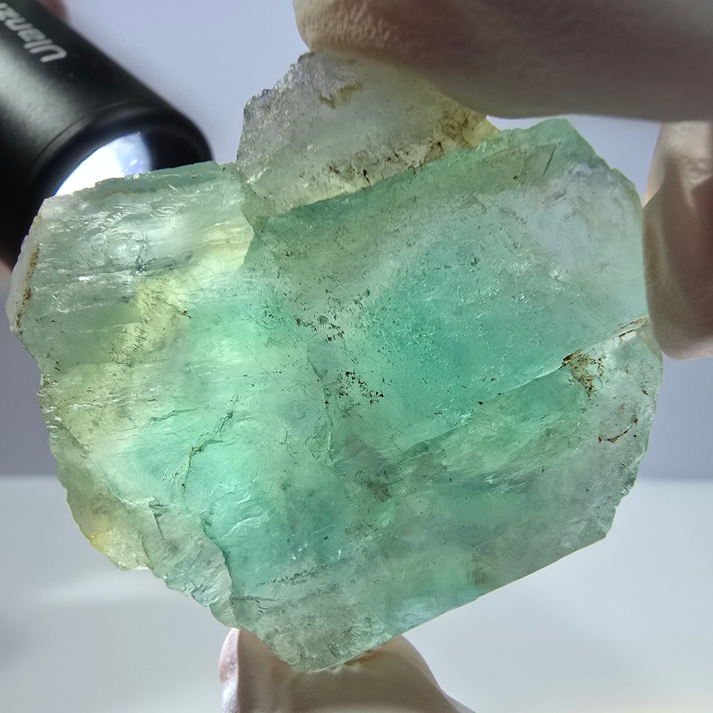 Spécimen de cube de fluorite fantôme transparente, vert parqueté, Okorusu, Namibie, 44 x 43 x 20 mm