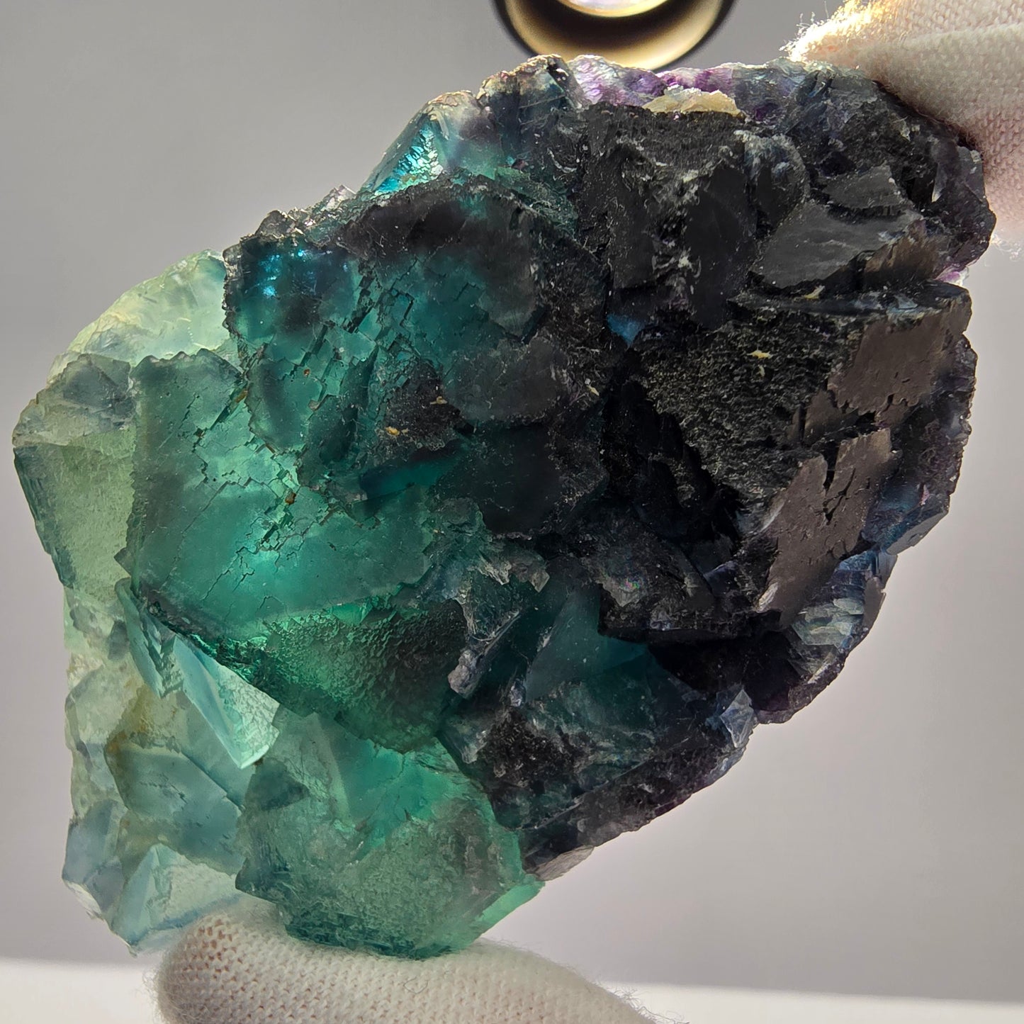 Seltene Phantom Fluorit Würfel Stufe grün lila zonar Okorusu, Namibia 76*44*23mm