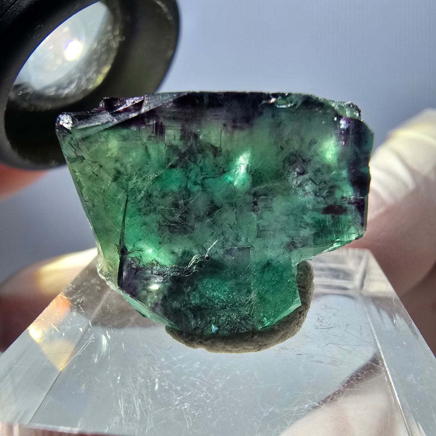 Spécimen de cube de fluorite fantôme, parqueté vert violet Okorusu, Namibie 21*18*16 mm