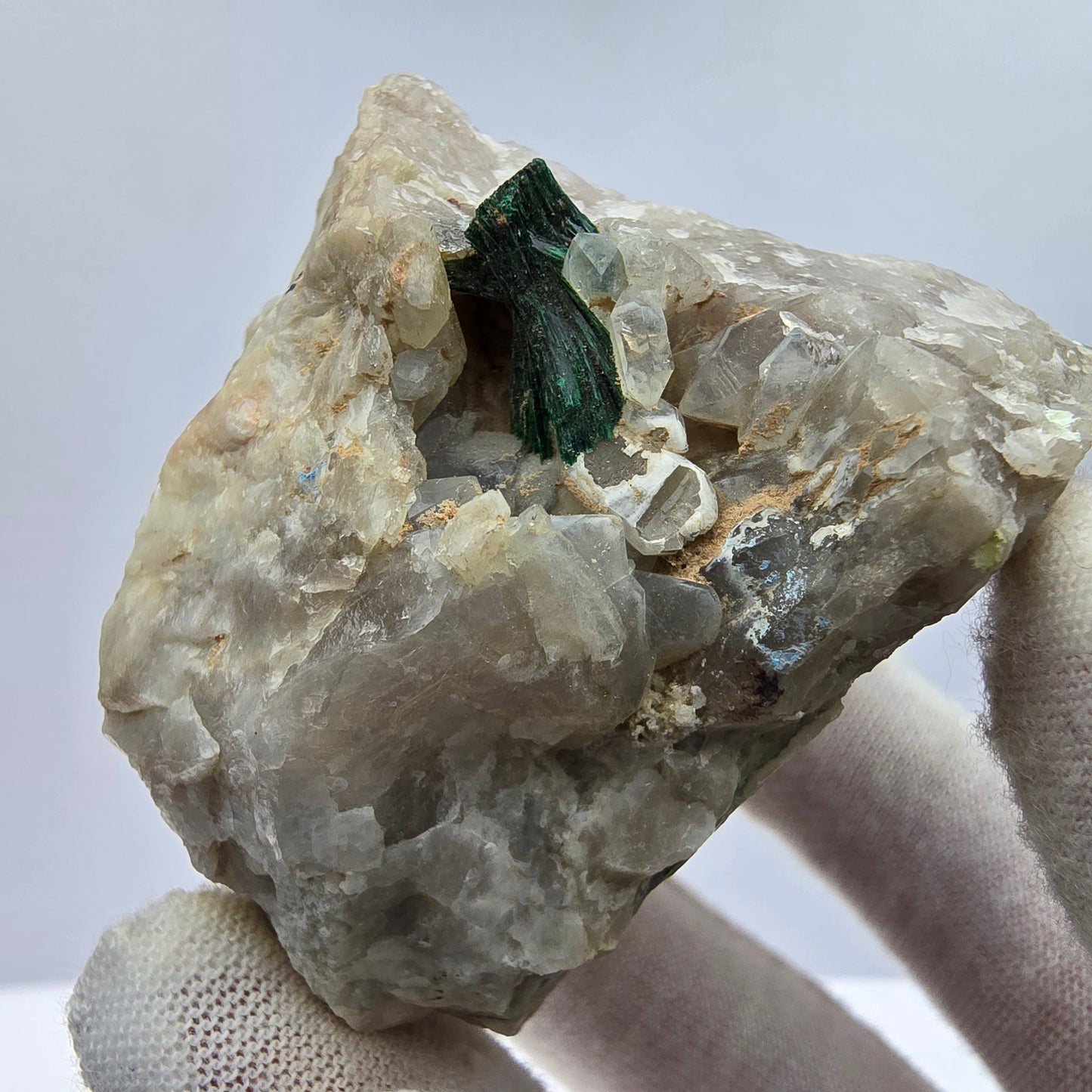 Rare Malachite on Quartz Specimen Kaokoveld, Namibia 51*45*38mm Collection