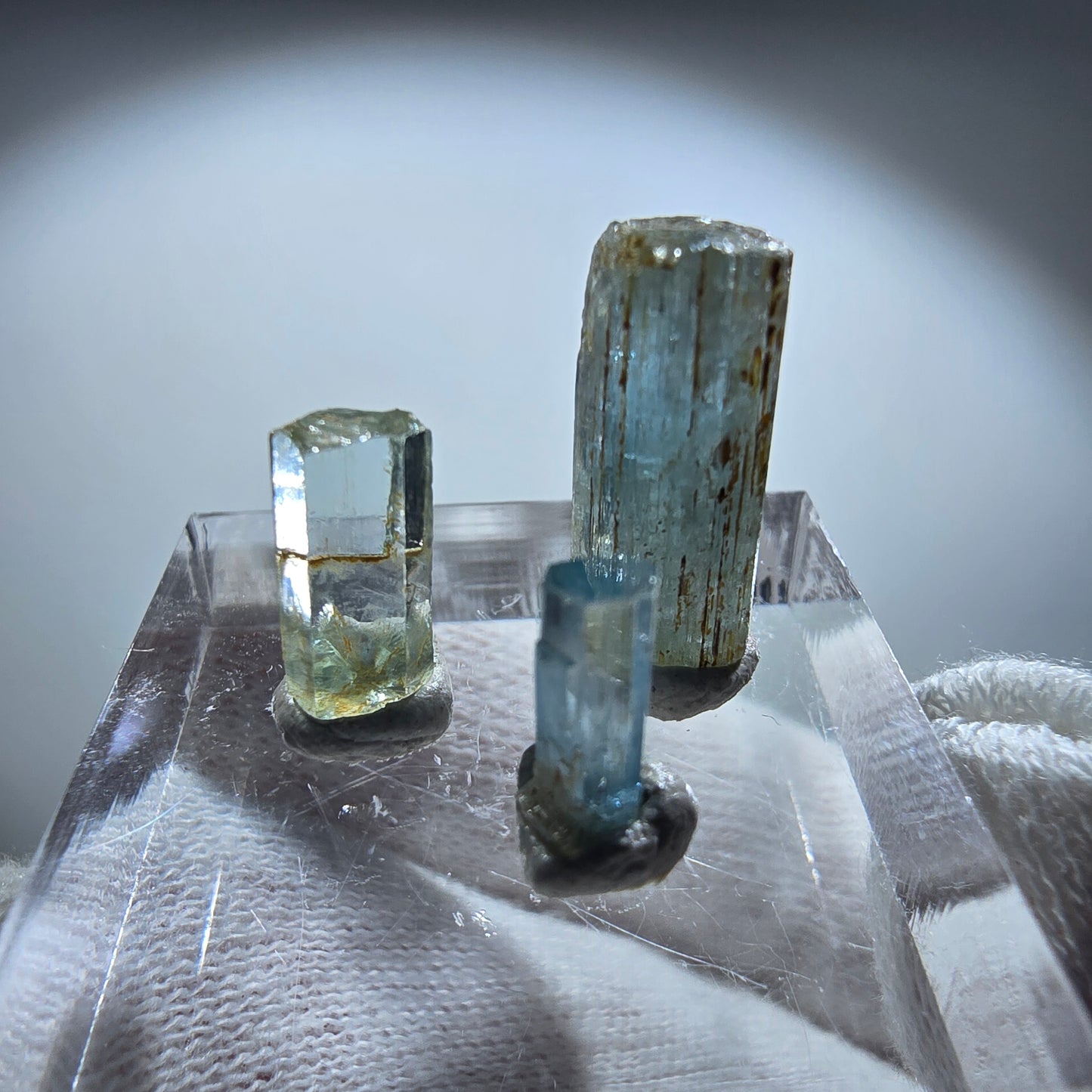 3x Aquamarin Kristalle, blau - 3er Set Erongo, Namibia 8-14mm