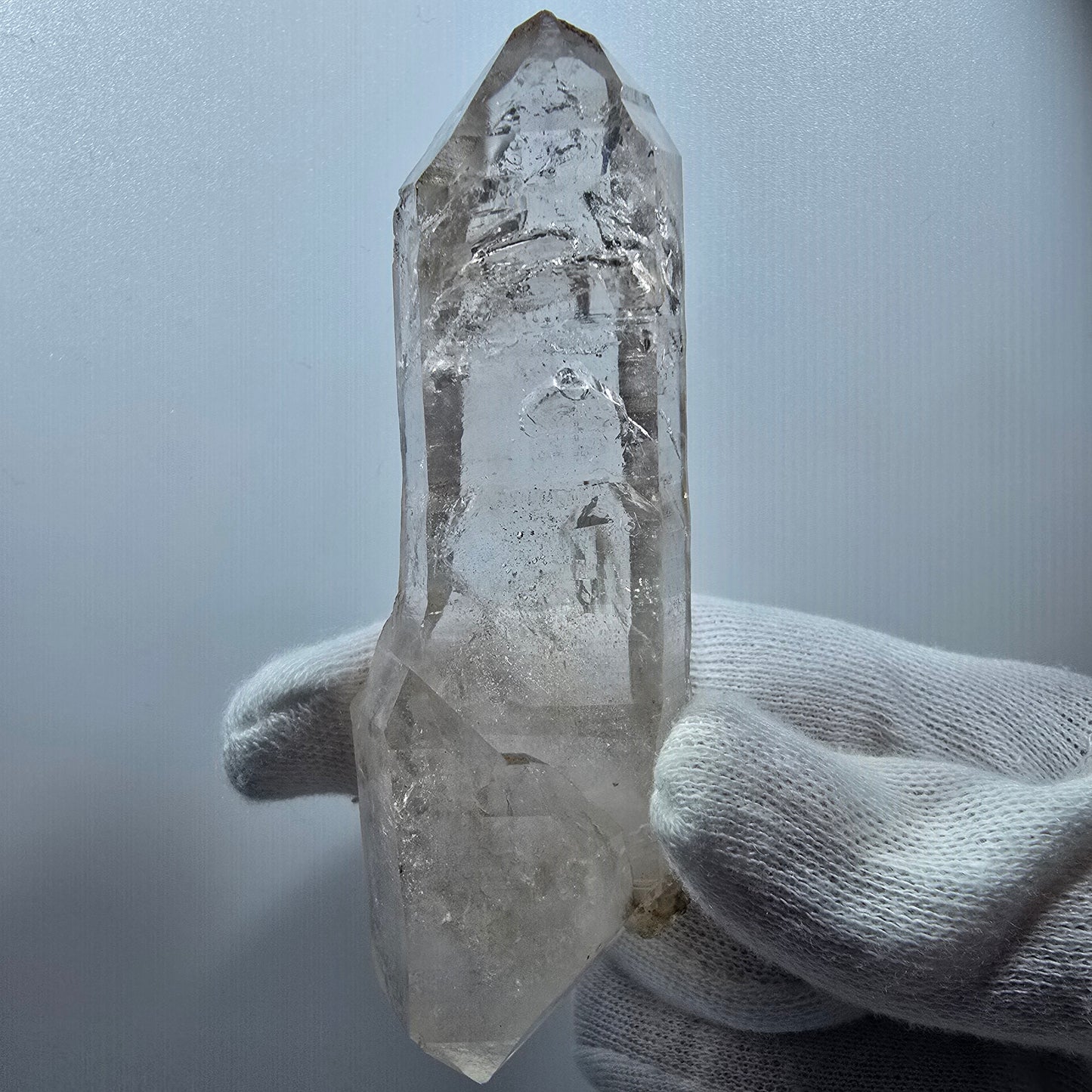 Sceptre DT en quartz fumé lémurien Enhydro, 2 gobos de poche Bubble Valentine. Namibie 97 x 33 x 20 mm