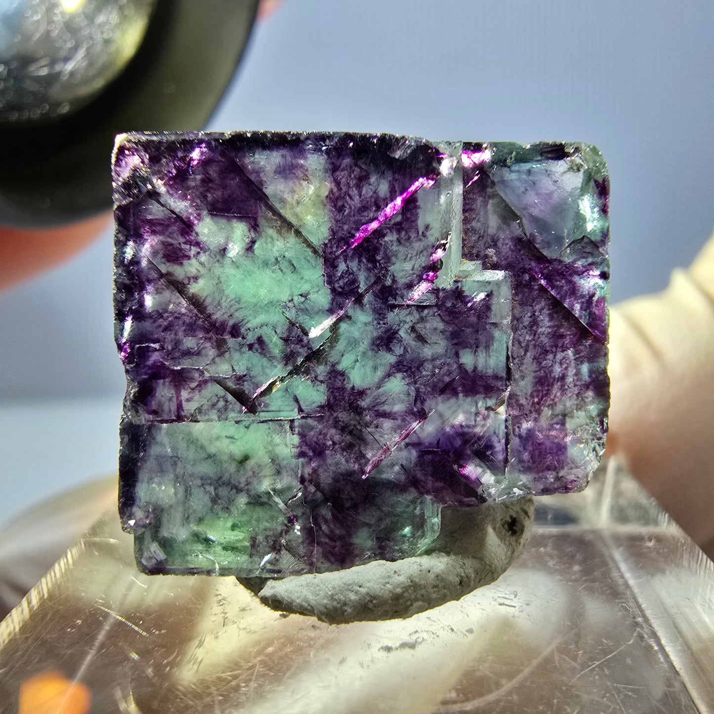 Phantom Fluorit Würfel parkettiert, grün lila Okorusu, Namibia 19*17*9mm