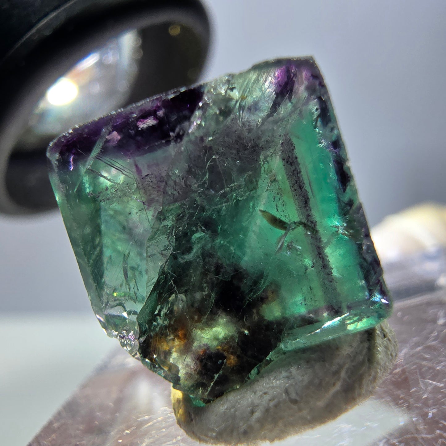 Phantom Fluorit Würfel Stufe, parkettiert grün lila Okorusu, Namibia 14*13*12mm