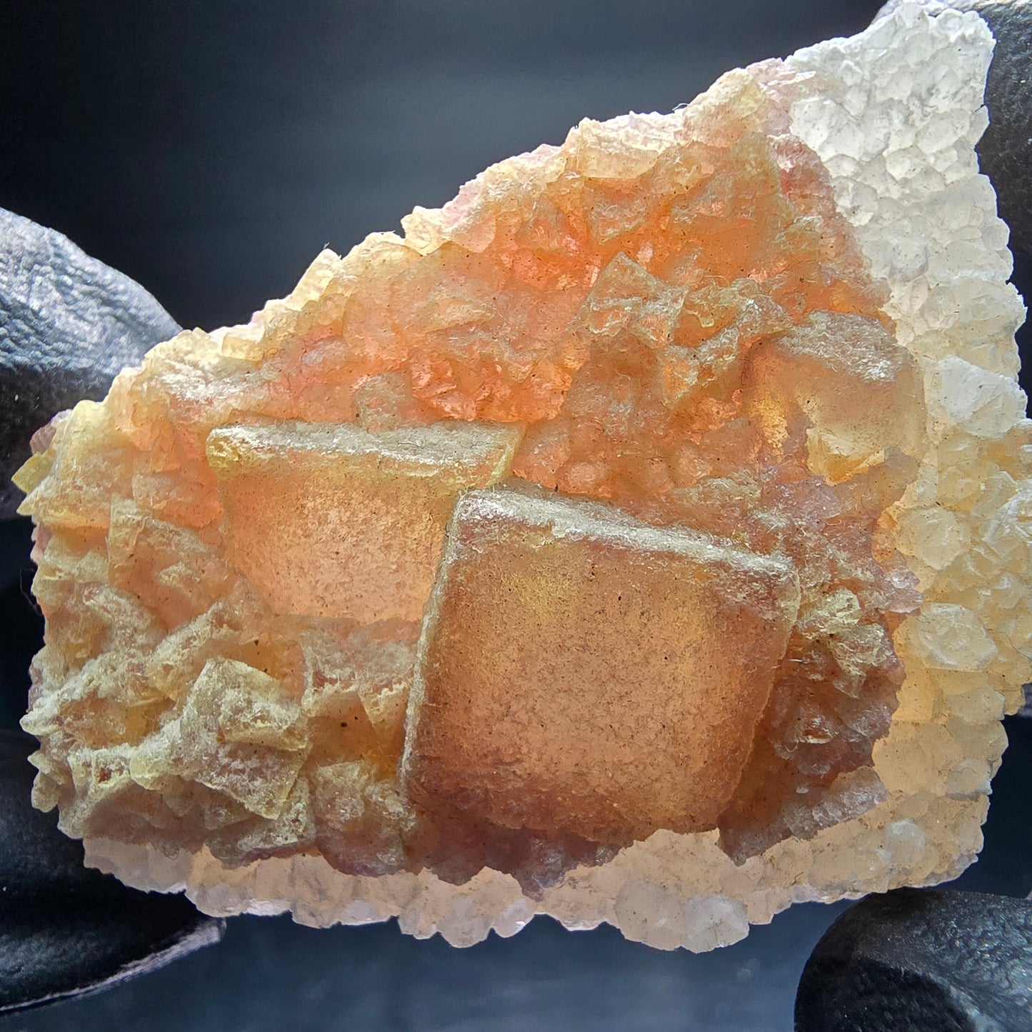Cube de fluorite fantôme jaune violet, spécimen de quartz Omehane, Namibie 63*45*19mm