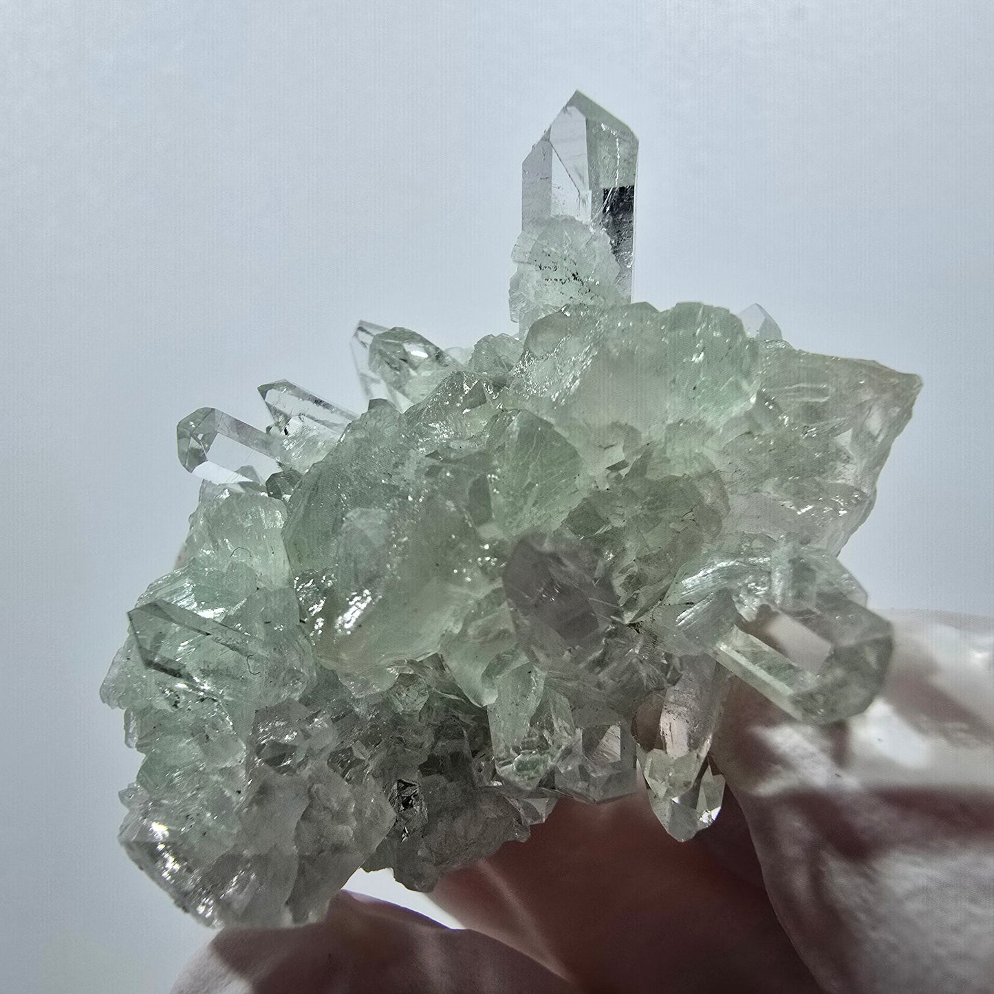 Spécimen de quartz clair, de préhnite et de calcite Streep Mine, Goboboseb, Namibie 37*29*17 mm