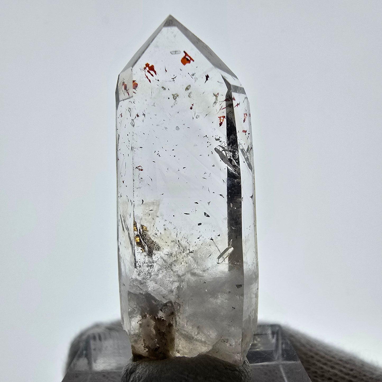 Quartz fumé fantôme Enhydro Harlequin, mine de calcite UV Streep, Namibie, 41 x 16 x 9 mm