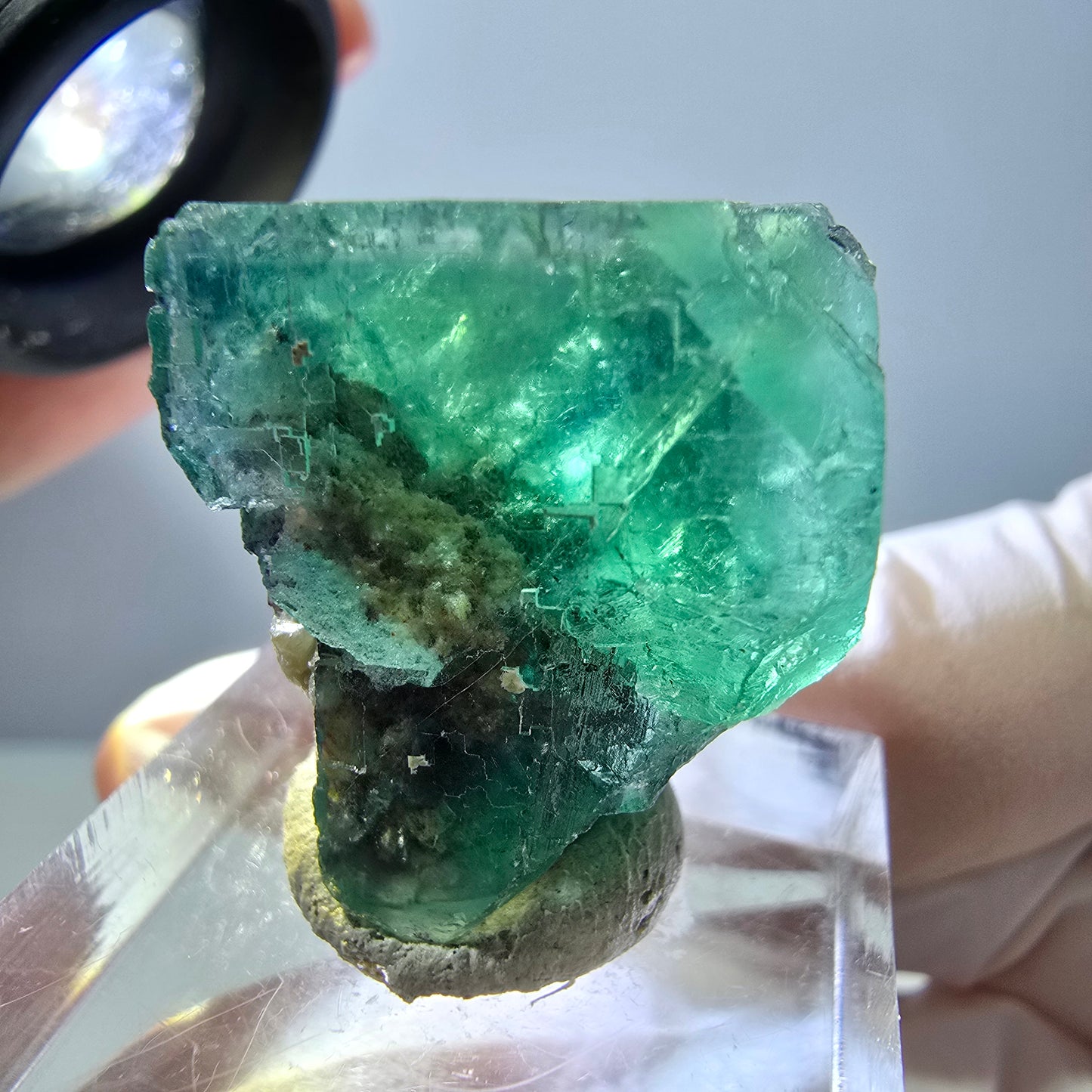 Cube de fluorite fantôme transparente parquetée, vert Okorusu, Namibie 23 x 21 x 19 mm