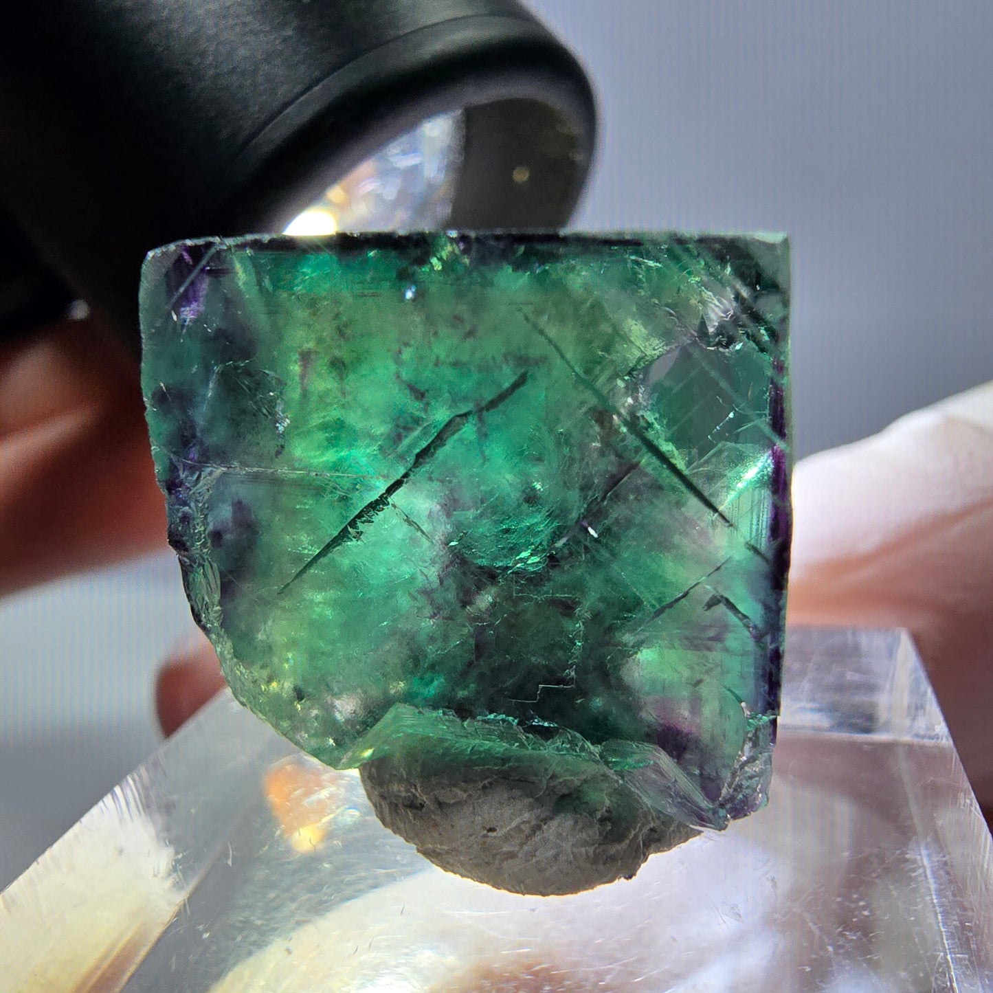 Phantom Fluorit Würfel Stufe, parkettiert grün lila Okorusu, Namibia 18*17*14mm