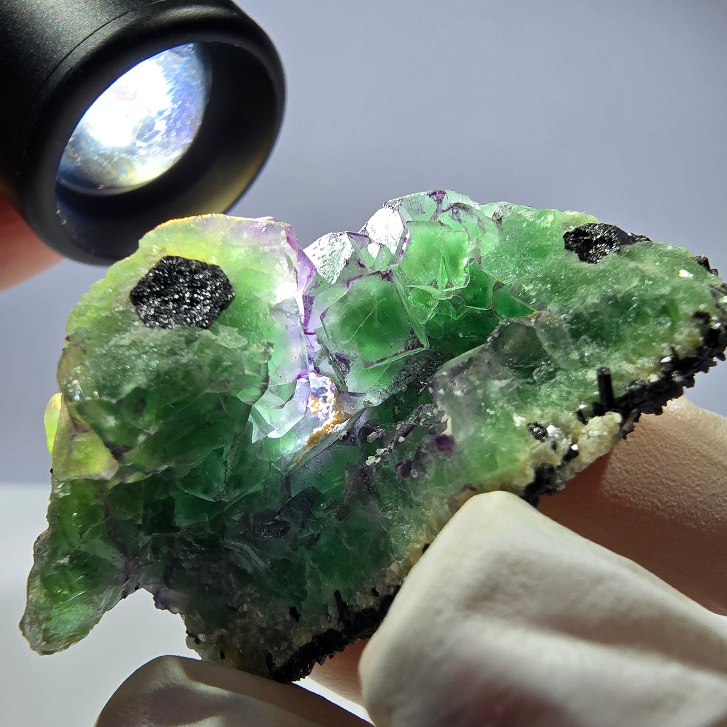 Cube de fluorite fantôme, zonal, muscovite, spécimen de tourmaline Schorl, Erongo, Namibie, 50 x 36 x 36 mm