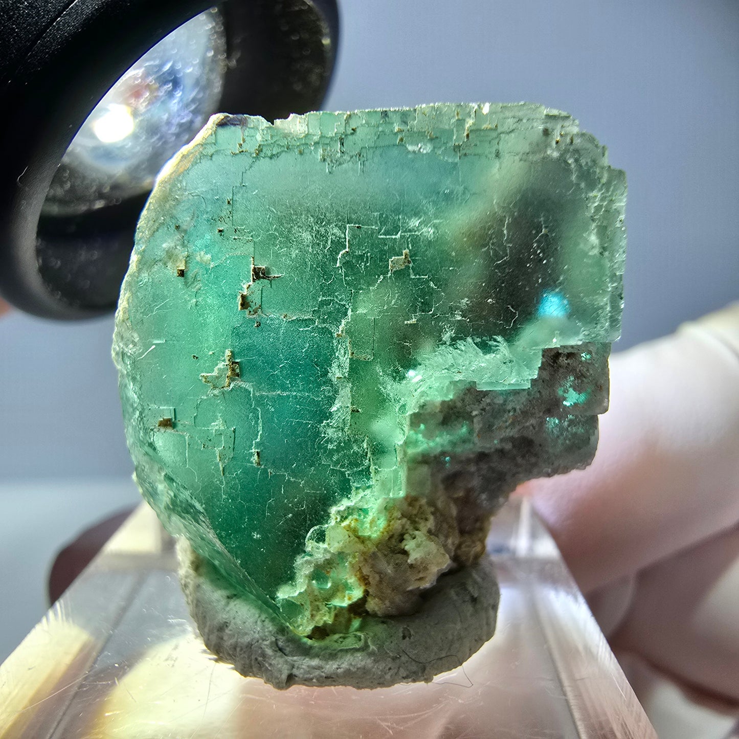 Klarer Phantom Fluorit Würfel parkettiert, grün Okorusu, Namibia 26*25*22mm