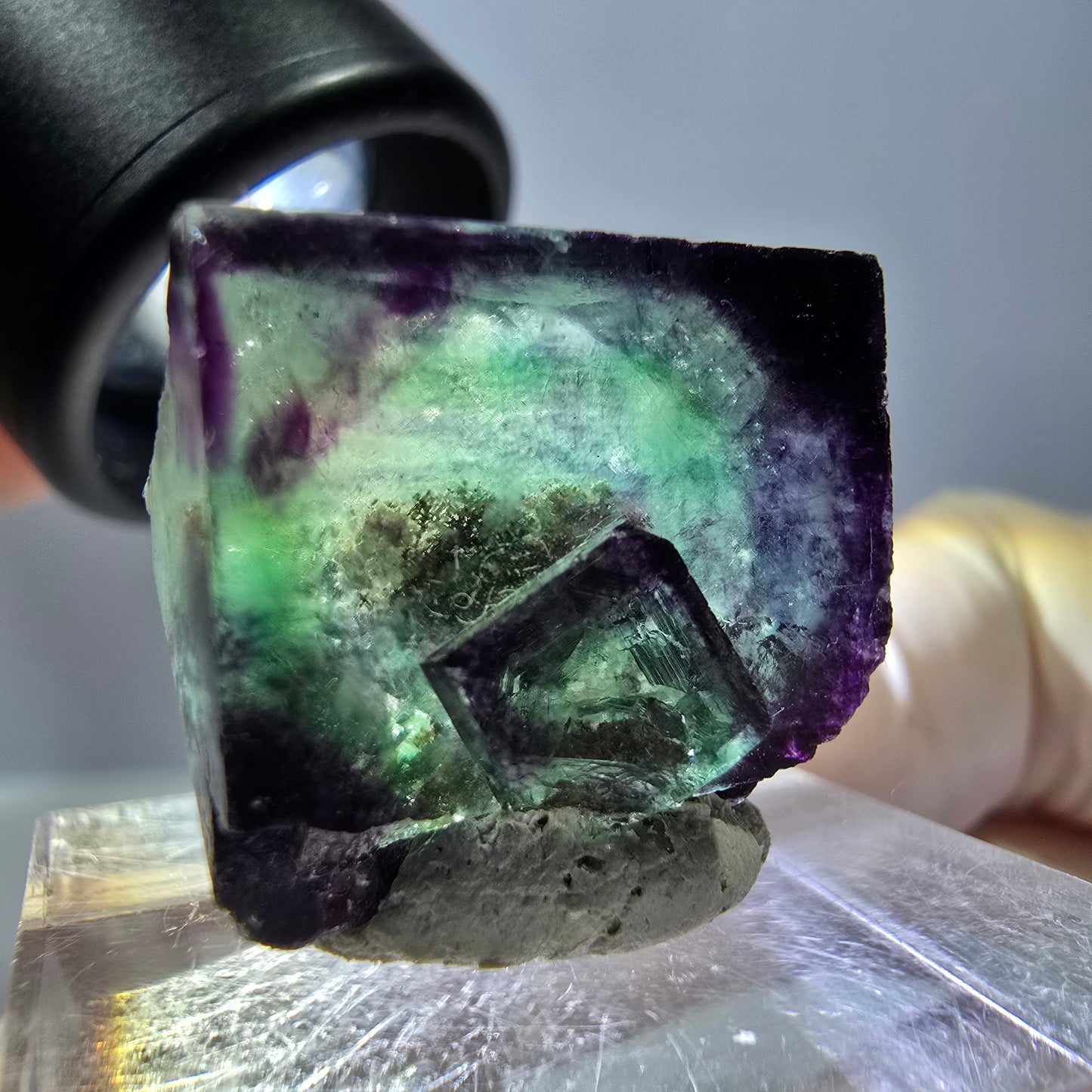 Phantom Fluorit Würfel parkettiert, zonal, grün lila Okorusu, Namibia 20*18*15mm