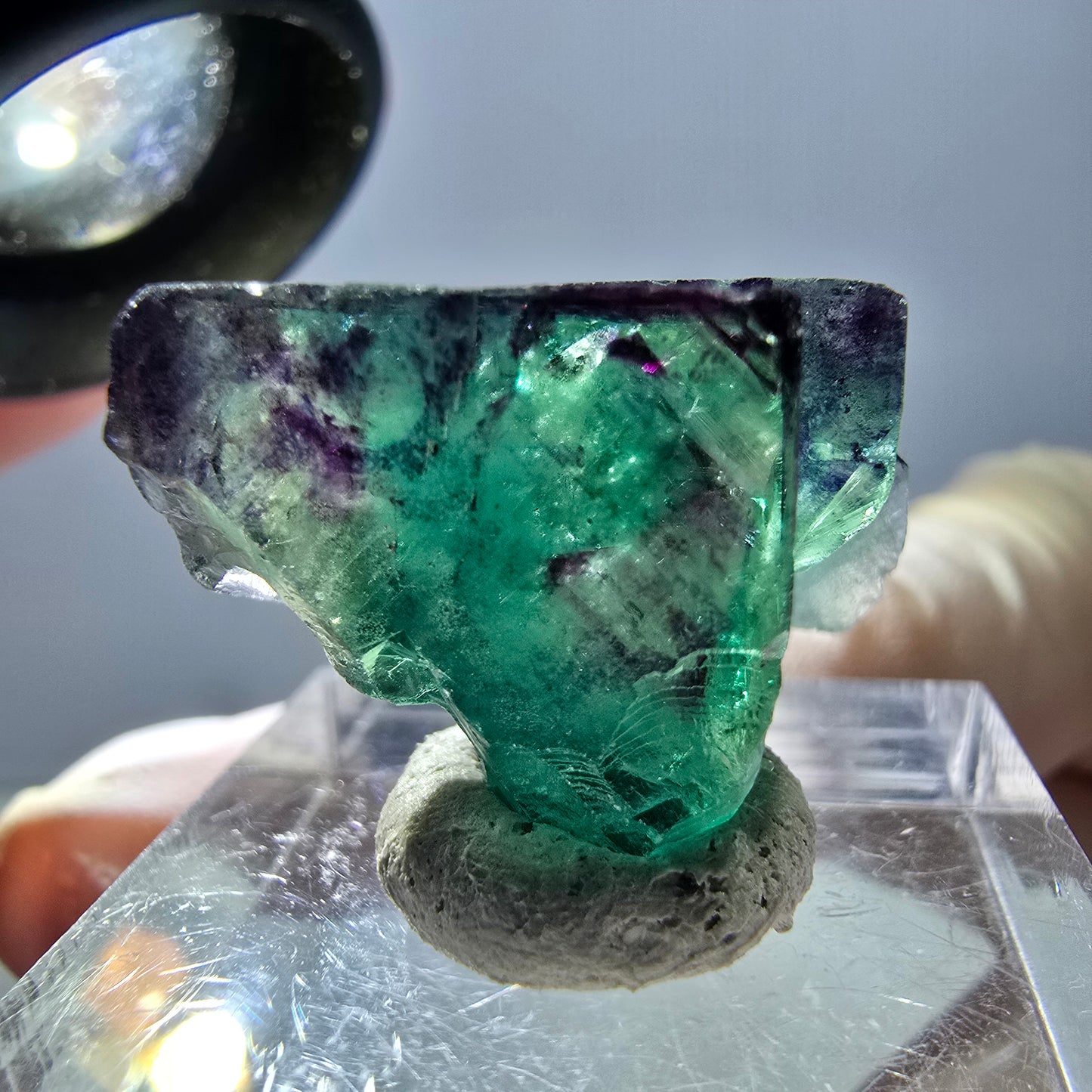 Spécimen de cube de fluorite fantôme, parqueté vert violet Okorusu, Namibie 25*18*14 mm