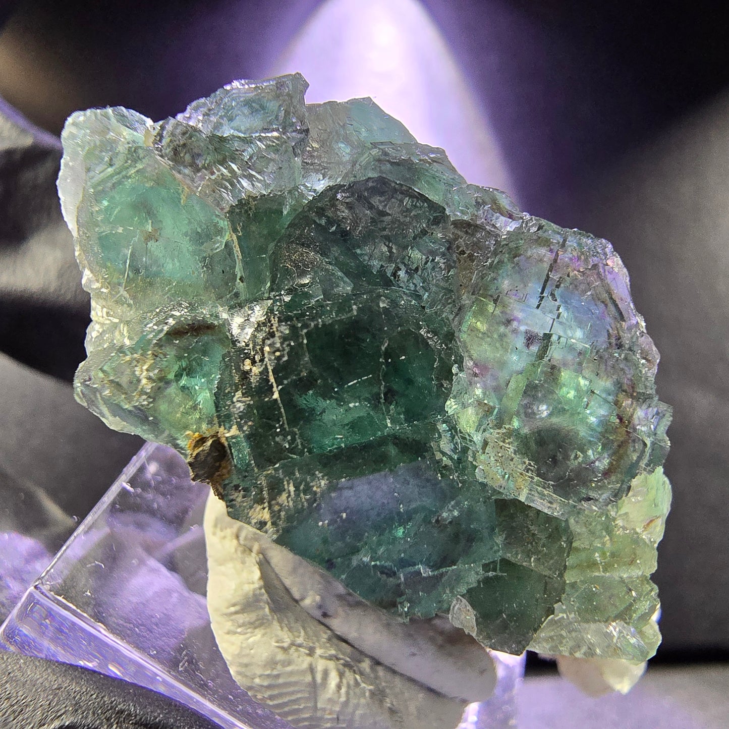 Seltene Phantom Fluorit XX Würfel Stufe grün lila 46*20*19mm aus Okorusu, Namibia
