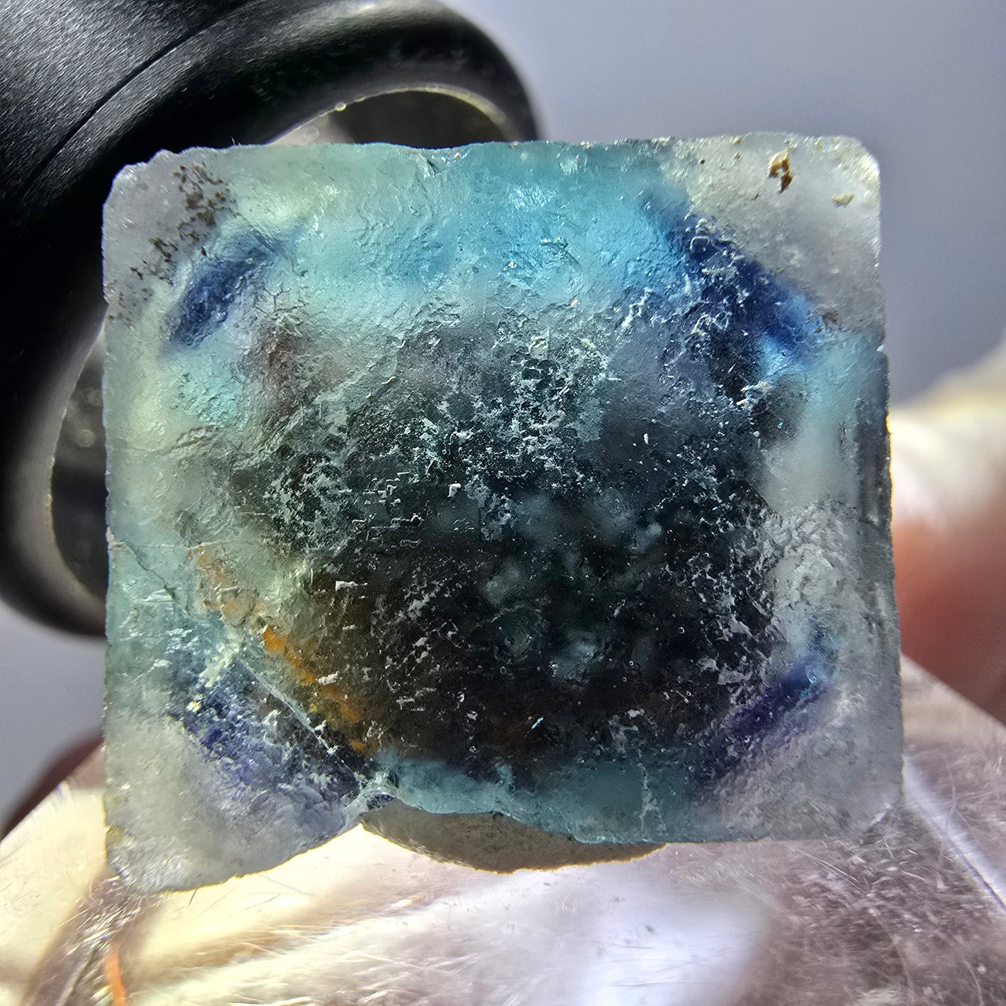 Phantom Fluorite cube parquetted, green purple Okorusu, Namibia 18*18*17mm