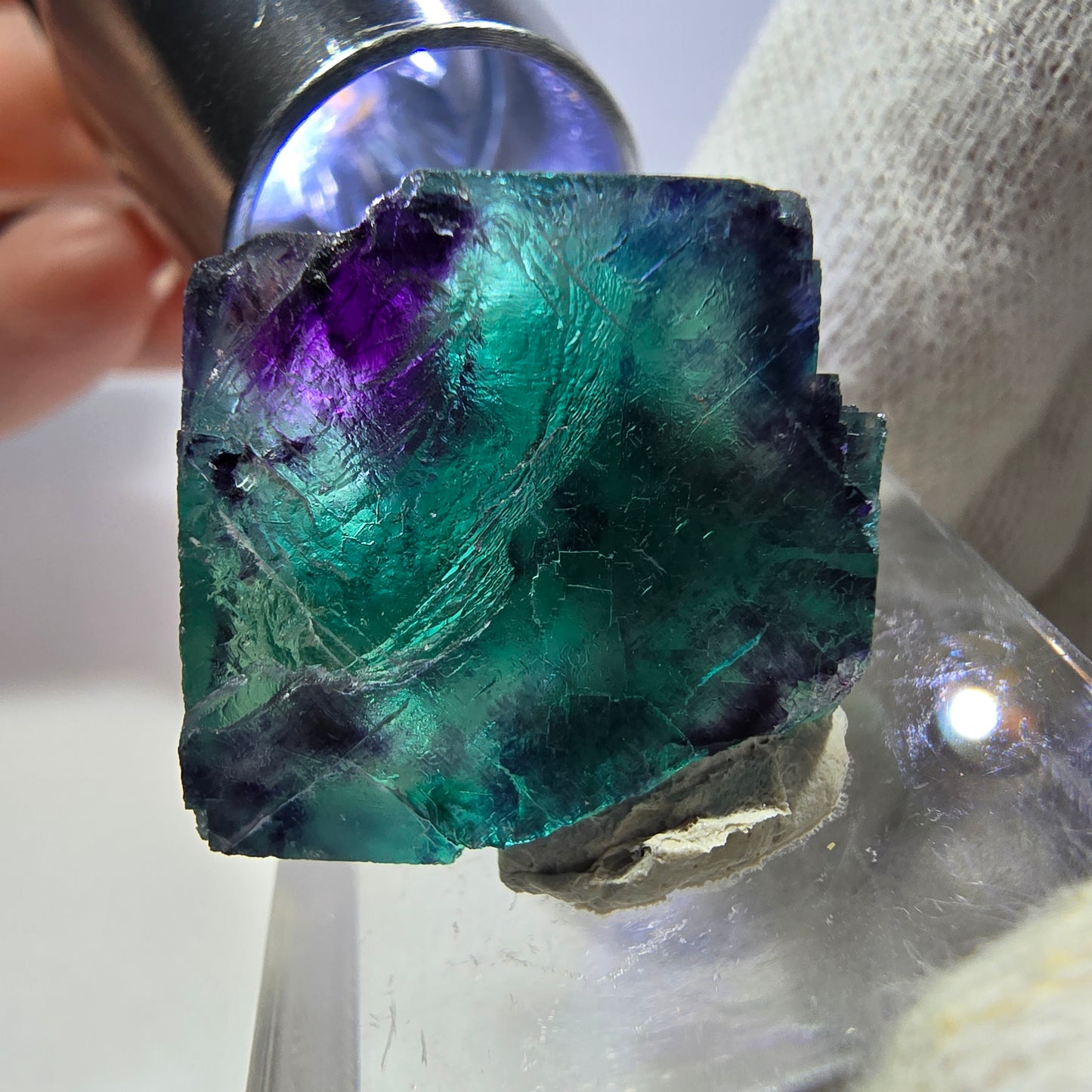 Rare cube de fluorite fantôme, vert violet zonal Okorusu, Namibie 26*24*18 mm