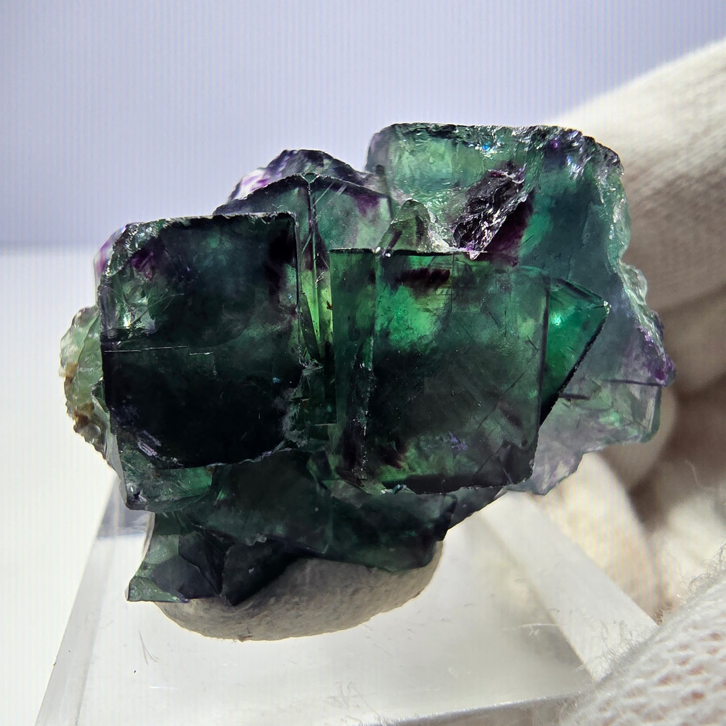 Clear Phantom Fluorite Cube Specimen zonal green purple Okorusu, Namibia 32*24*15mm