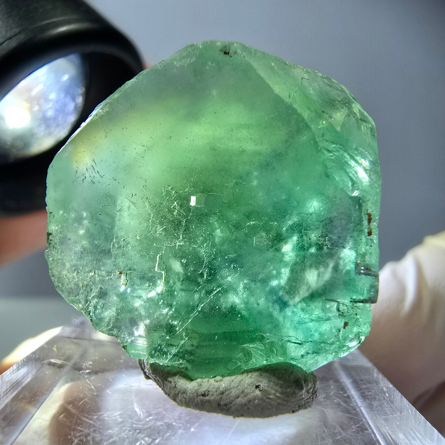 Cube de fluorite fantôme transparente parquetée, vert Okorusu, Namibie 23 x 23 x 17 mm
