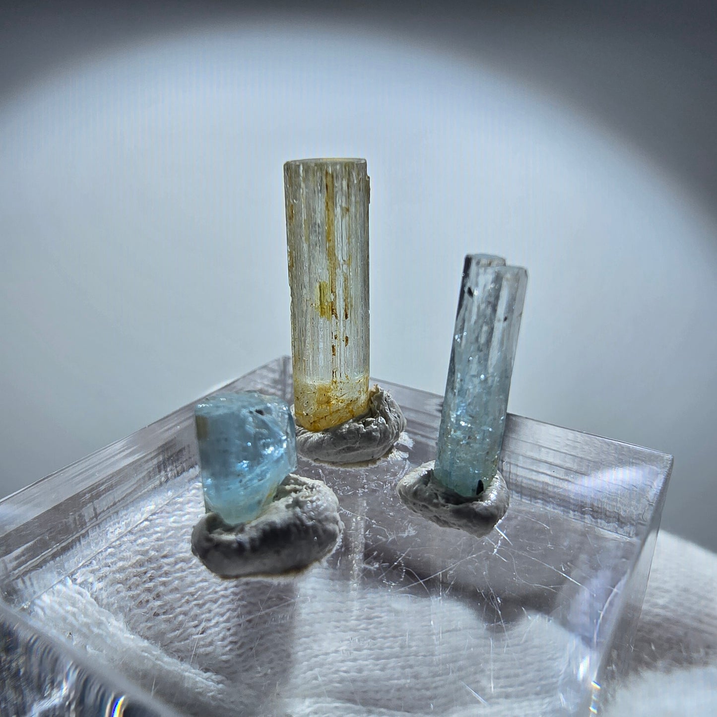 3x Aquamarin Kristalle, blau - 3er Set Erongo, Namibia 6-16mm
