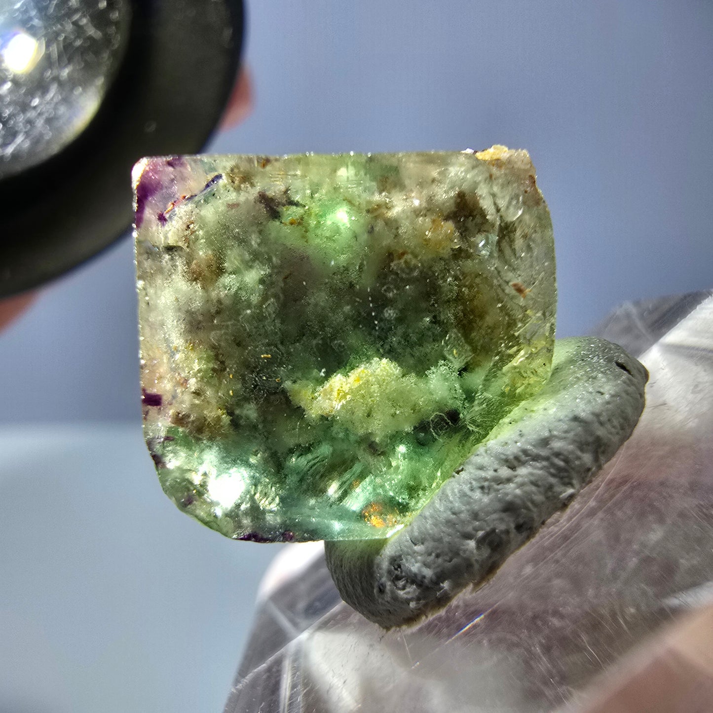 Cube de fluorite fantôme transparente parquetée, vert Okorusu, Namibie 15 x 14 x 12 mm