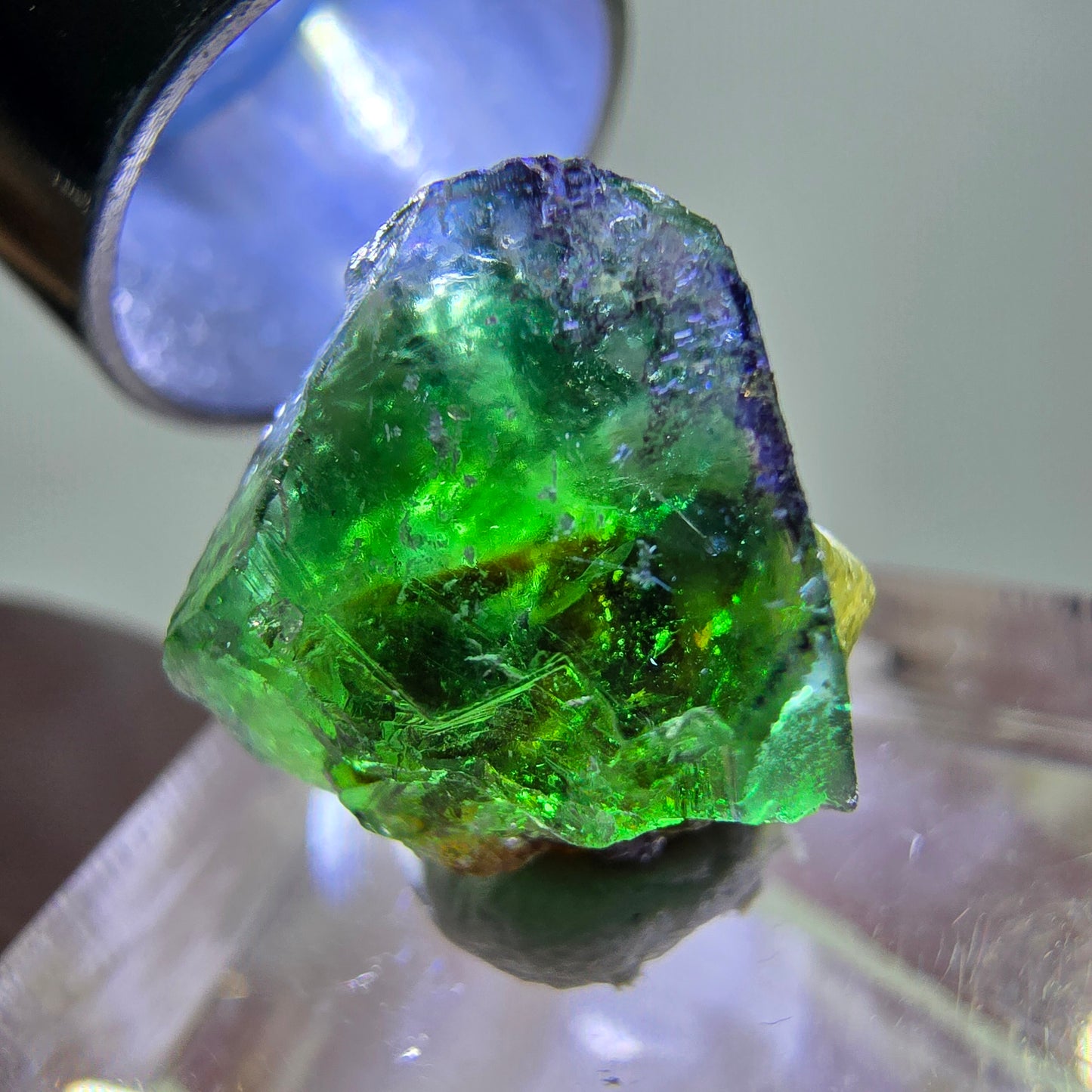 Cube de fluorite fantôme, zonal, spécimen de muscovite, Erongo, Namibie, 16 x 15 x 10 mm