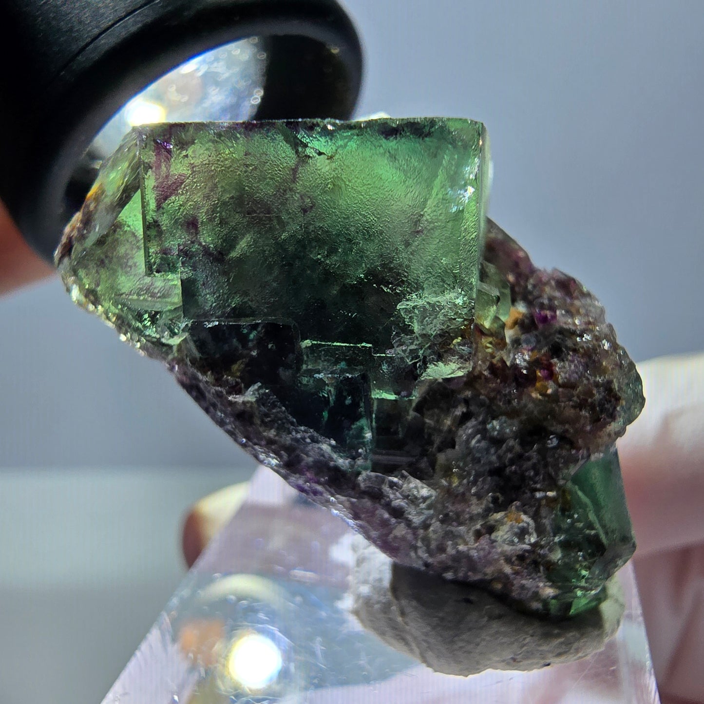 Phantom Fluorit Würfel Stufe, parkettiert grün lila Okorusu, Namibia 39*24*20mm