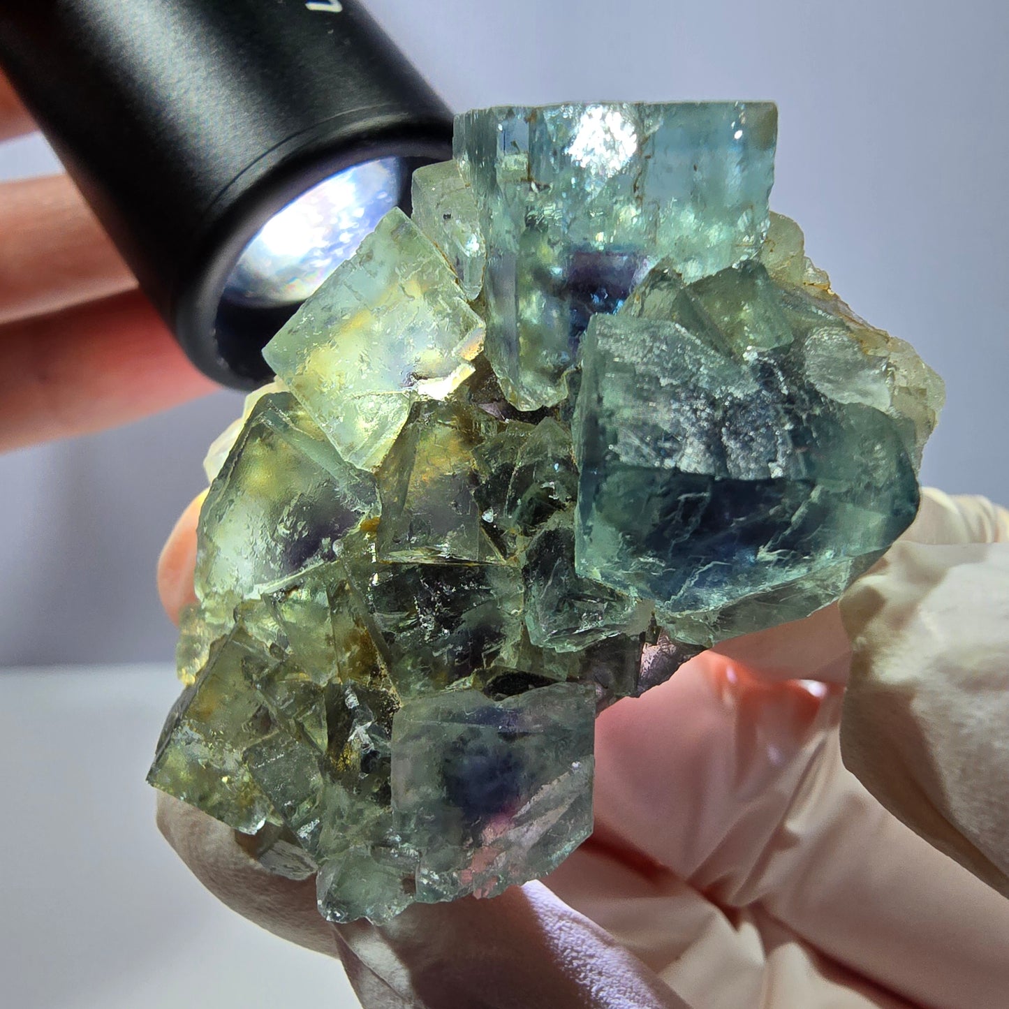 Spécimen de cube de fluorite fantôme, parqueté vert violet Okorusu, Namibie 49*34*13 mm