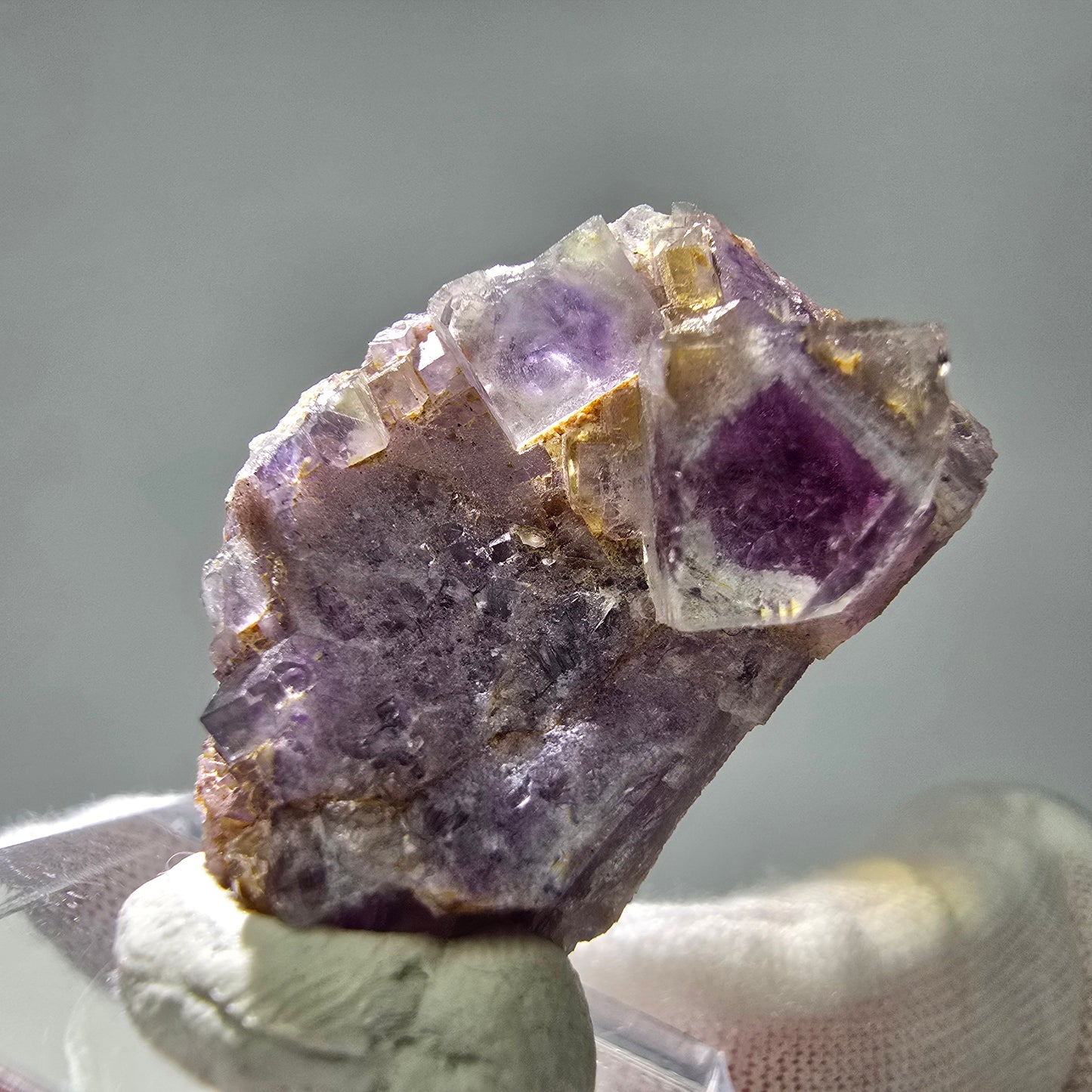 Seltene UV Phantom Fluorit Würfel, Quarz Stufe Brandberg, Namibia 31*19*19mm