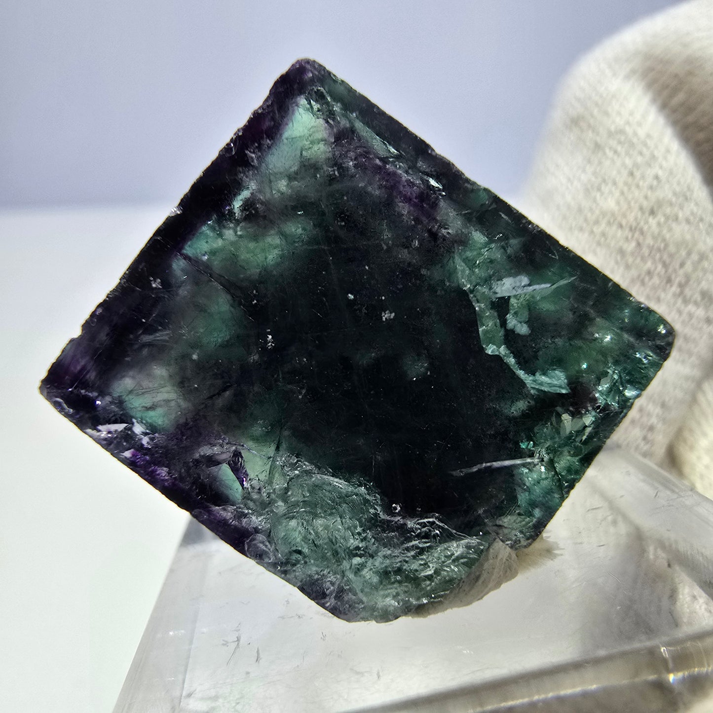 Seltener Phantom Fluorit Würfel, zonal grün lila Okorusu, Namibia 27*25*14mm