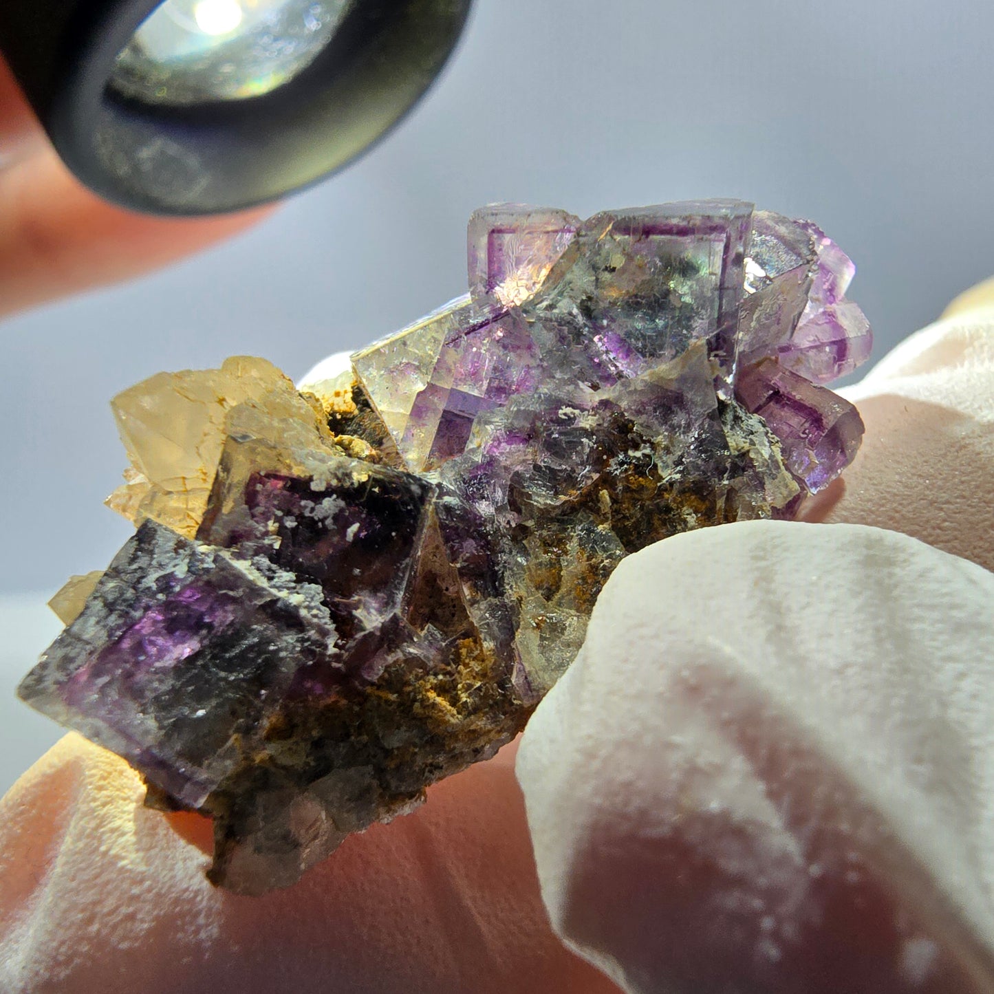 Seltene Phantom Fluorit Würfel, Quarz Stufe grün lila Okorusu Namibia 34*21*13mm