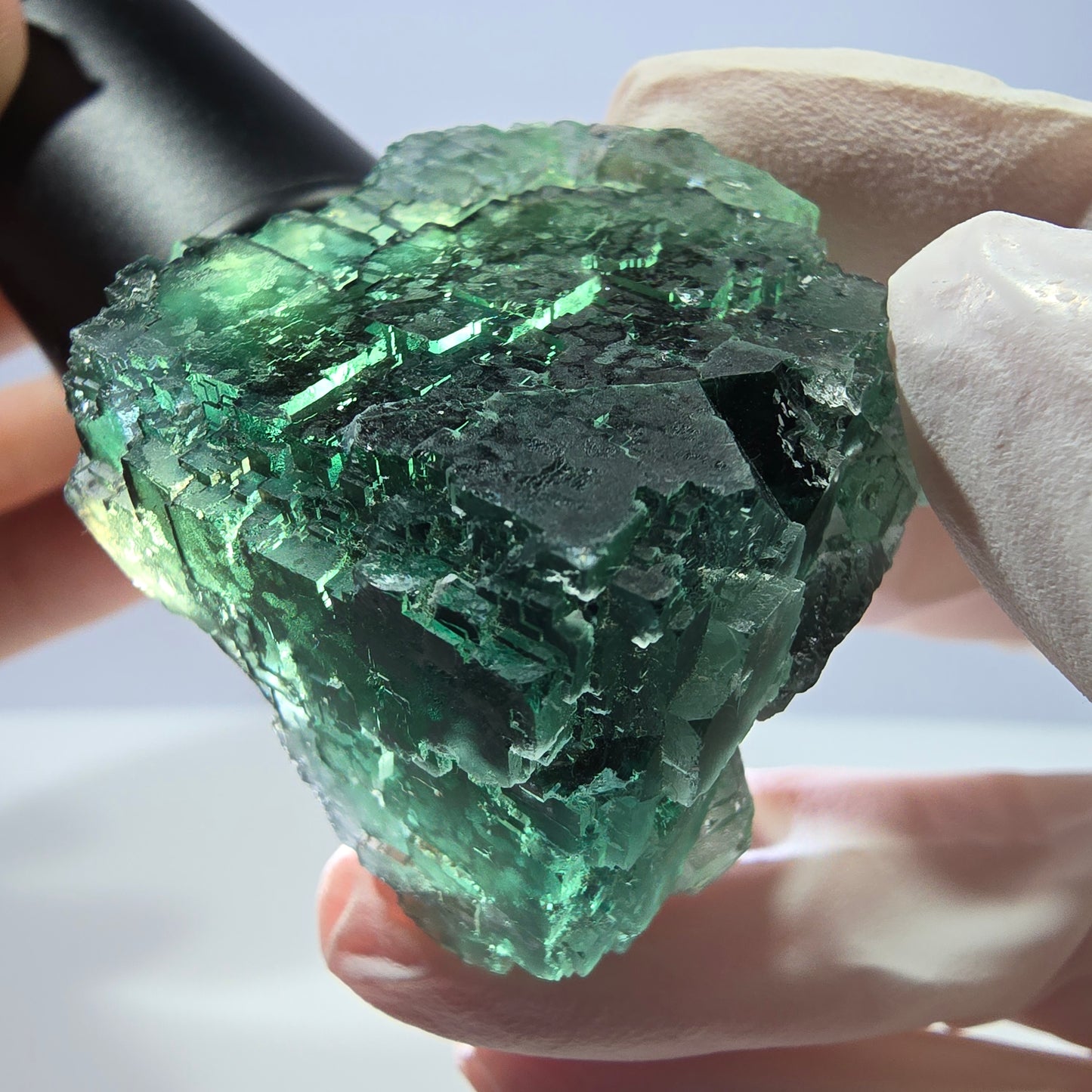 Spécimen de cube de fluorite fantôme transparente, vert parqueté, Okorusu, Namibie, 41 x 39 x 30 mm