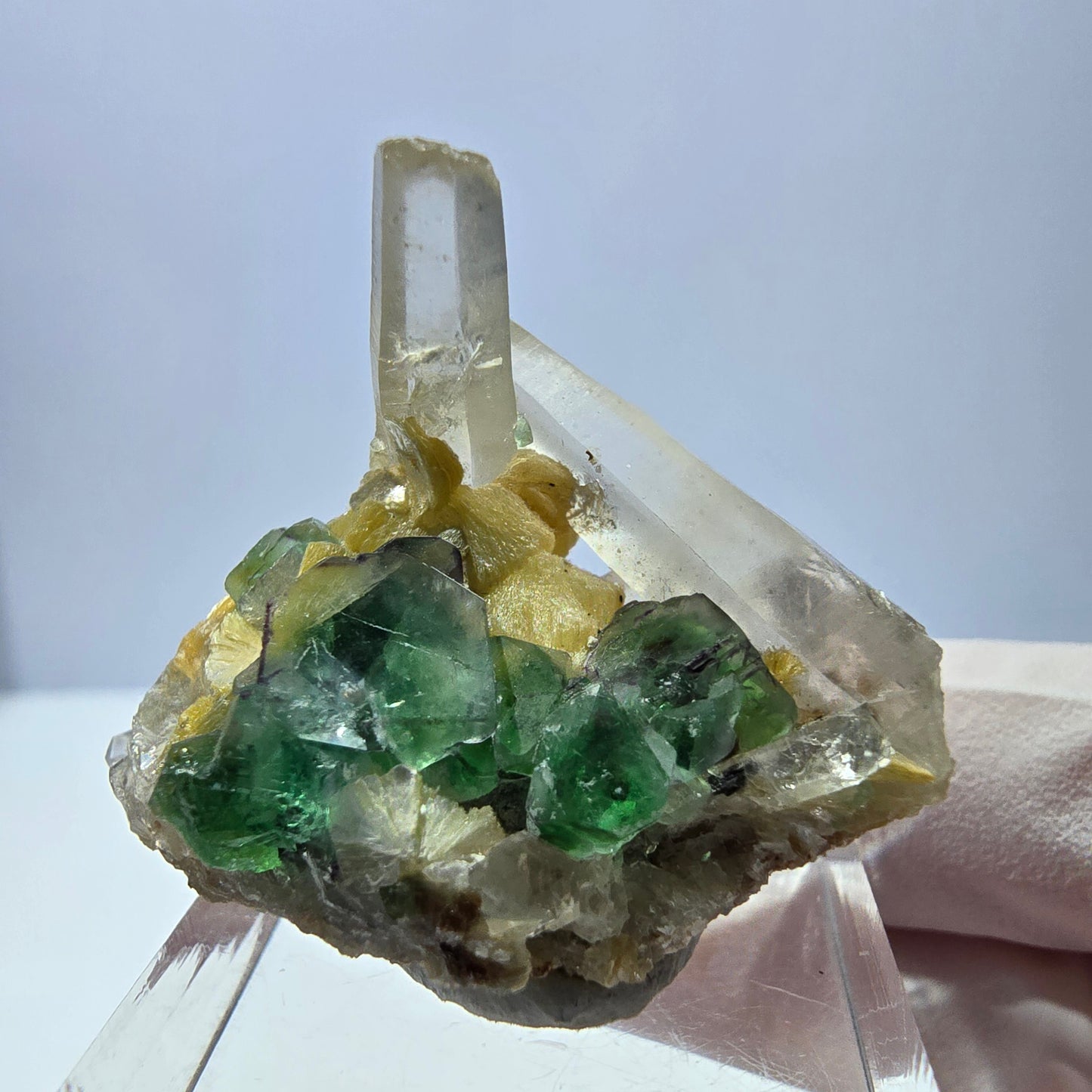 Phantom Fluorit Würfel Rauchqaurz Muskovit Stufe Erongo, Namibia 37*29*23mm