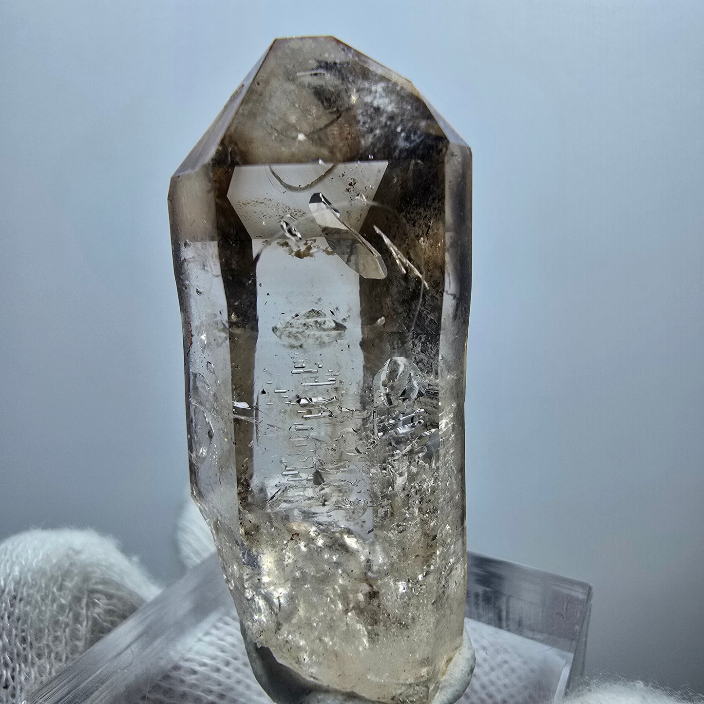 Pointe de quartz fumé Enhydro Phantom, 1x Bubble Goboboseb, Namibie 39*16*16mm