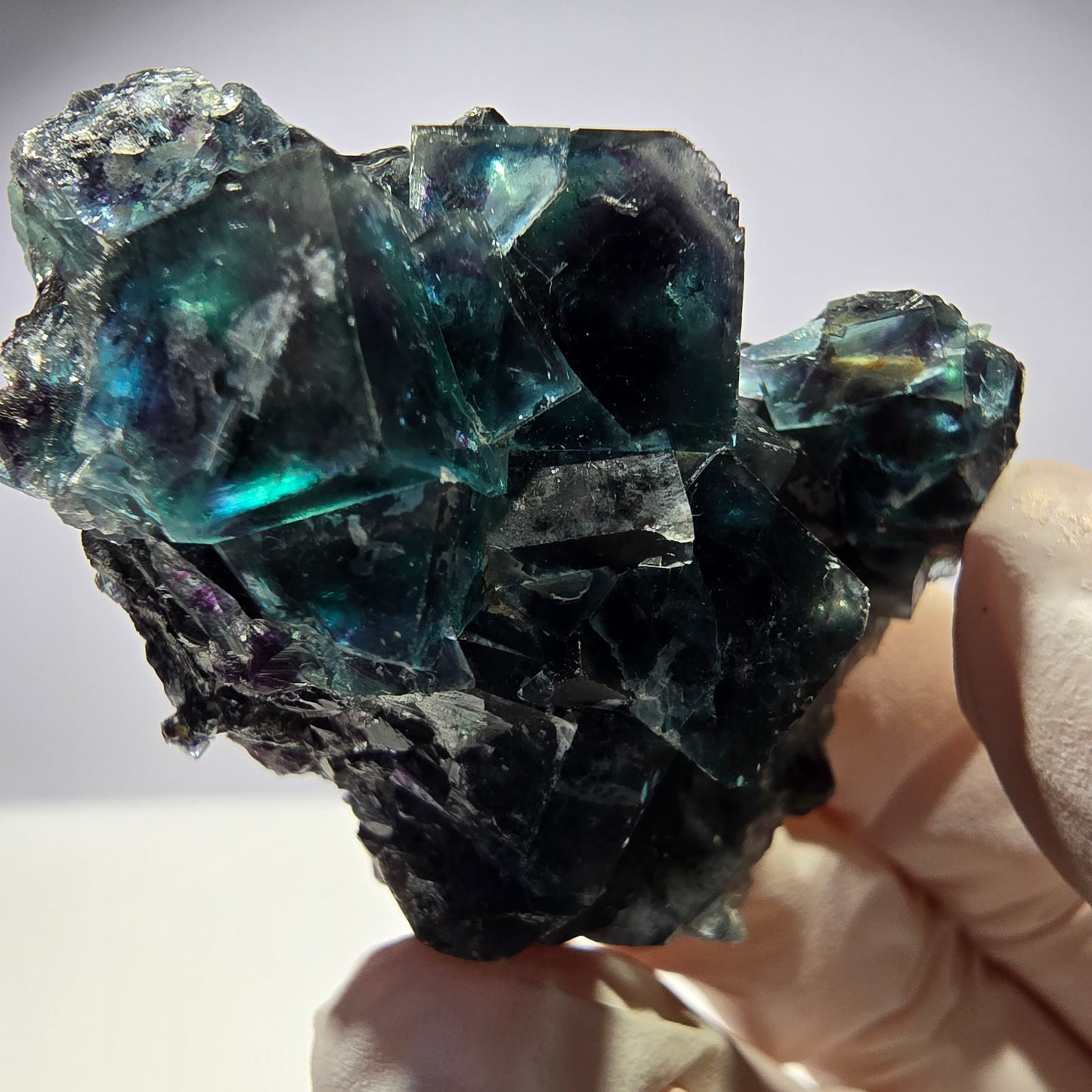 Rare spécimen de cube de fluorite fantôme, vert-violet, Okorusu, Namibie, 45 x 33 x 21 mm