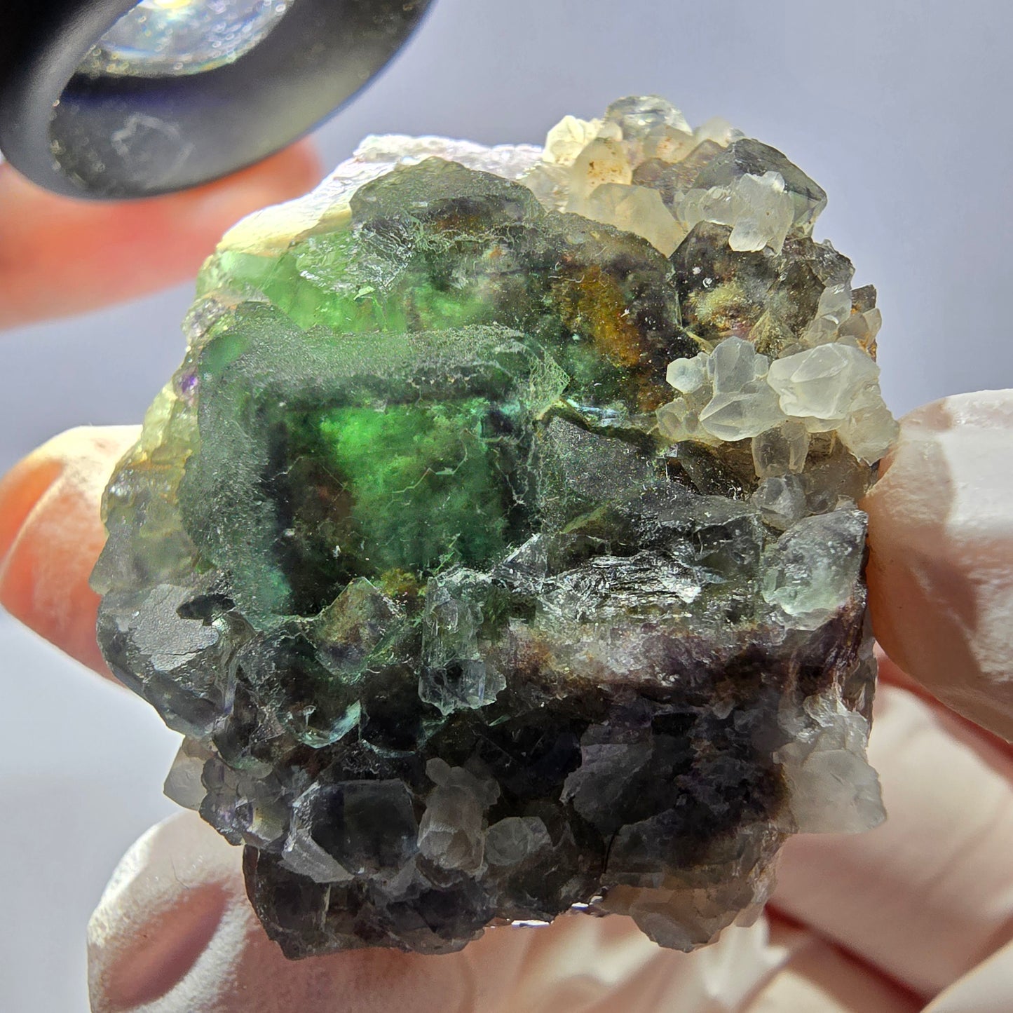 Rare cube de fluorite fantôme, spécimen de quartz vert Okorusu, Namibie, 40 x 35 x 20 mm