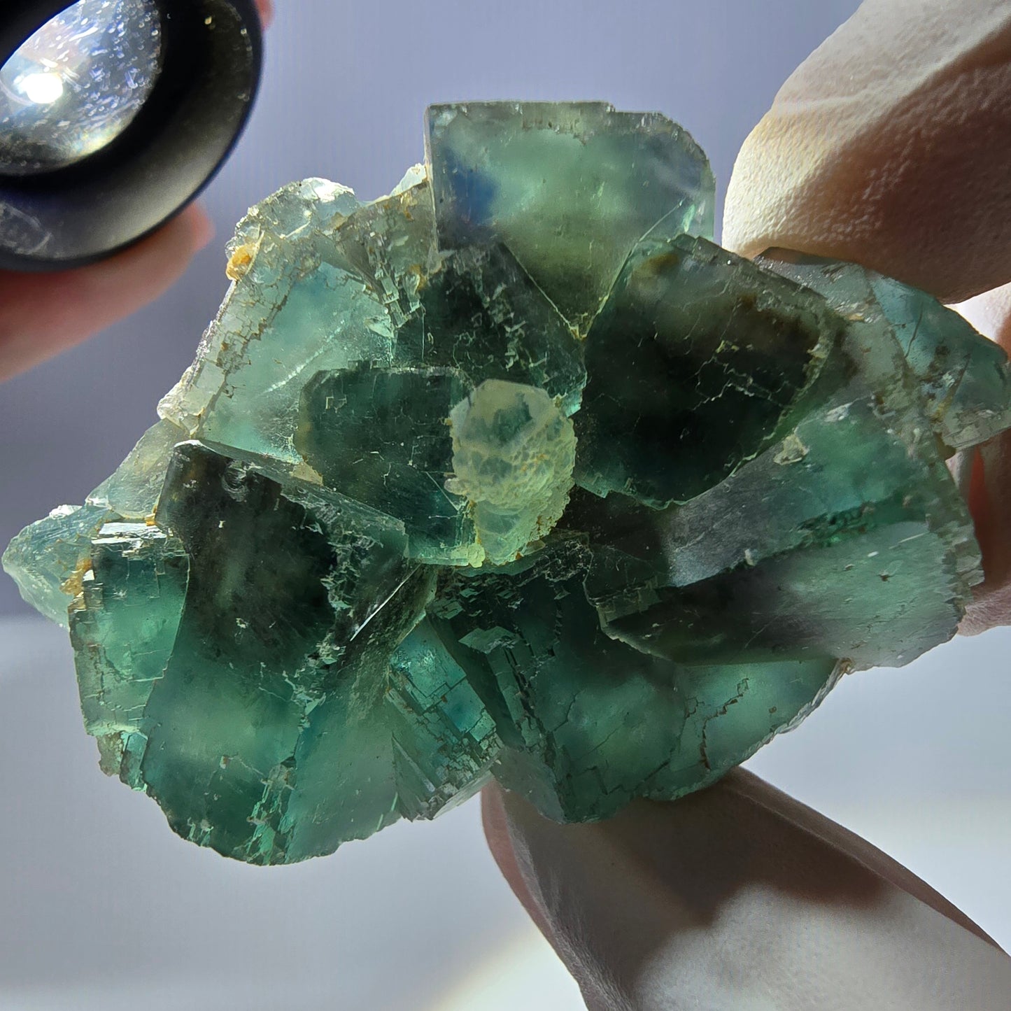 Rare cube de fluorite fantôme, spécimen de quartz vert Okorusu, Namibie, 55 x 36 x 20 mm