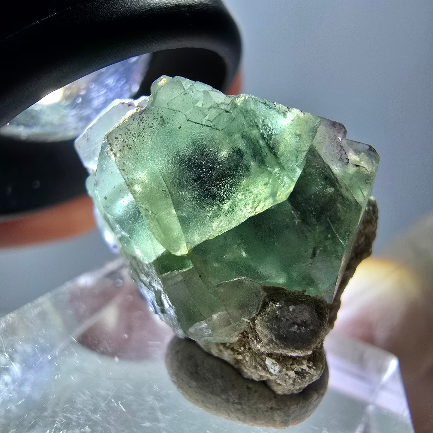 Phantom Fluorit Würfel, Muskovit Stufe grün lila Erongo, Namibia 23*17*16mm