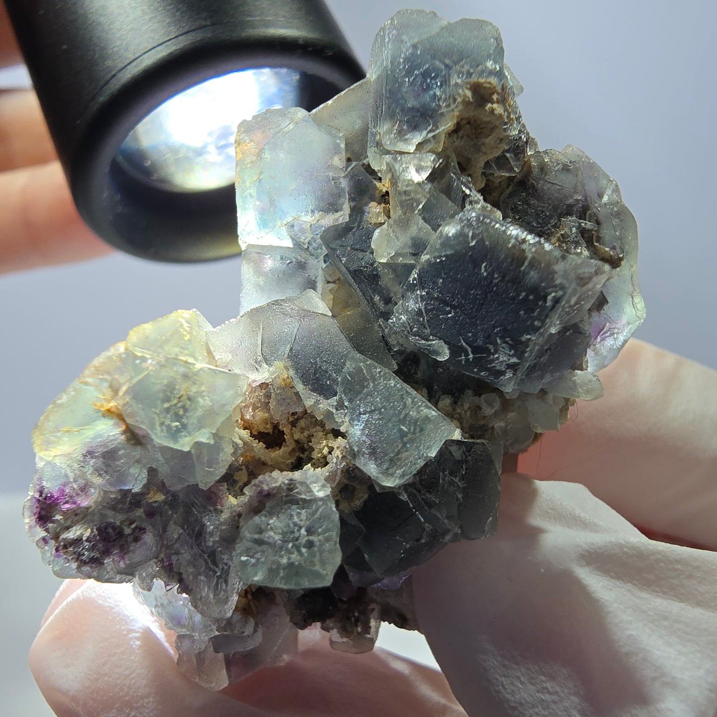 Cube de fluorite fantôme, spécimen de quartz vert violet, Okorusu, Namibie, 43 x 32 x 20 mm