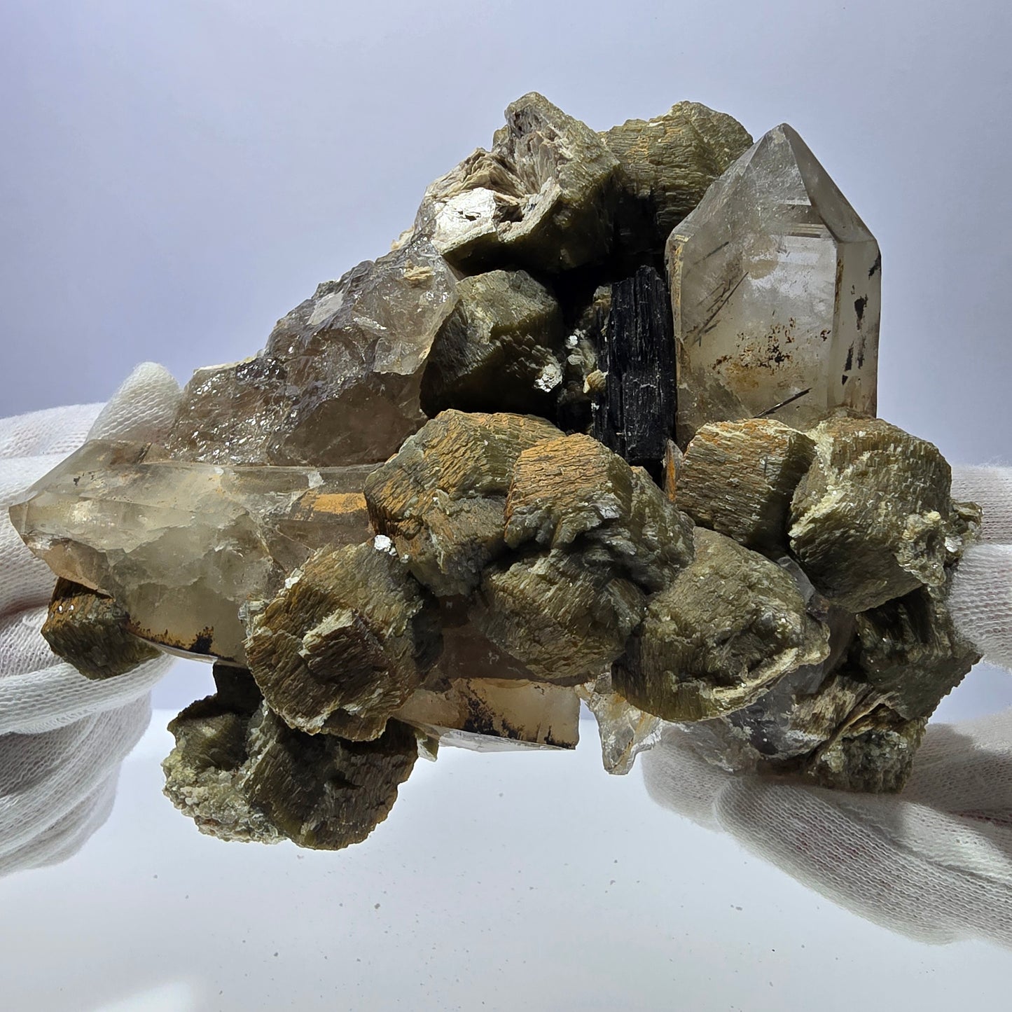 Grand spécimen de tourmaline Schorl, quartz fumé, muscovite et orthose, Erongo, Namibie, 145 x 112 x 80 mm