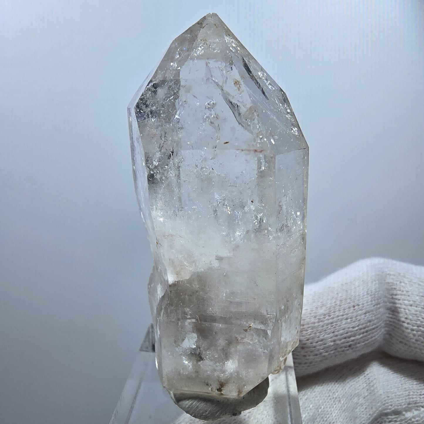 Sceptre DT en quartz fumé fantôme Enhydro, poche en calcite Valentine Goboboseb Namibie 60 x 27 x 22 mm