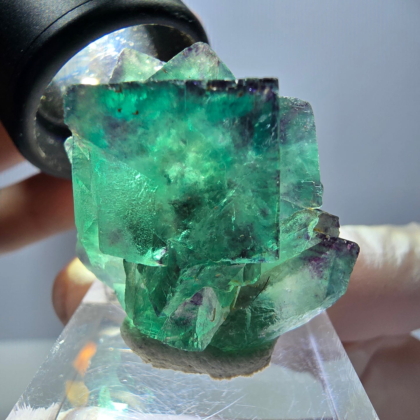 Rare spécimen de cube de fluorite, vert-violet, Okorusu, Namibie, 33 x 26 x 22 mm