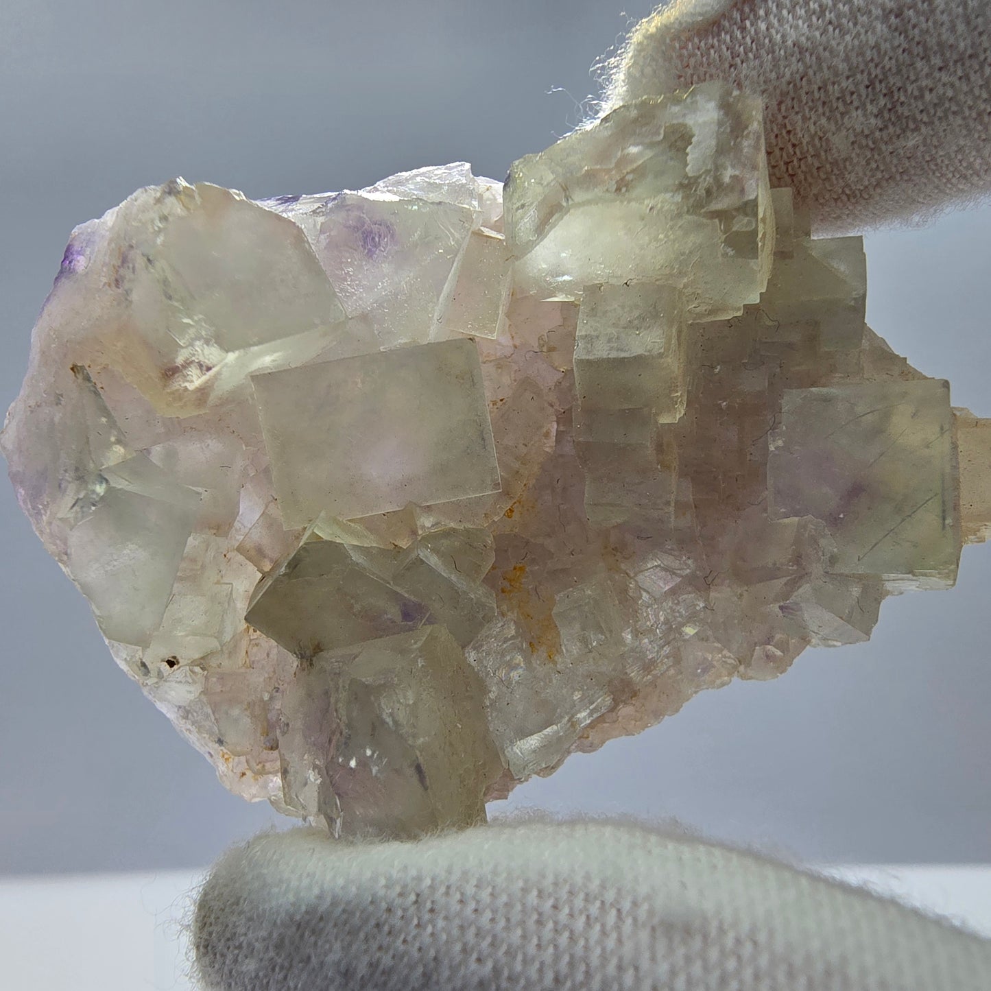 Seltene UV Phantom Fluorit Würfel Stufe grün lila Brandberg, Namibia 58*33*20mm