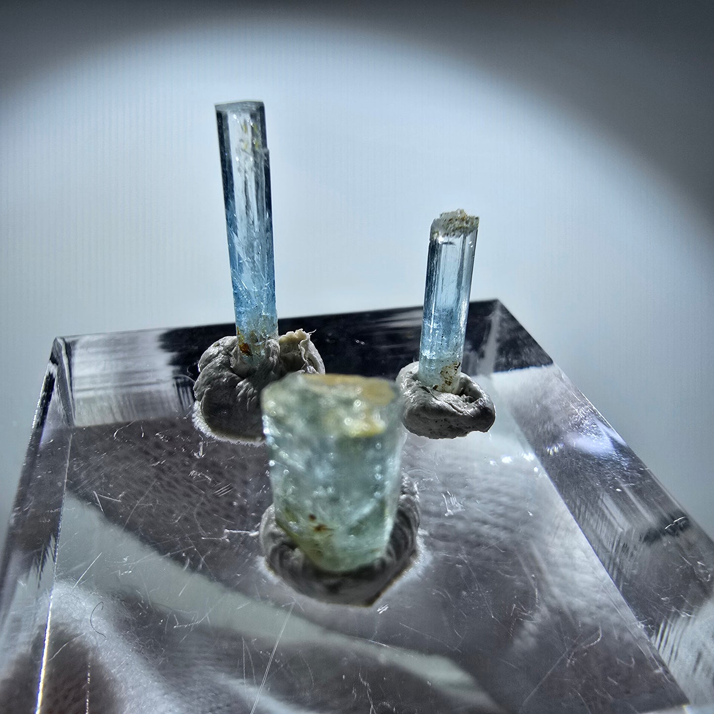 3x Aquamarin Kristalle, blau - 3er Set Erongo, Namibia 6-13mm